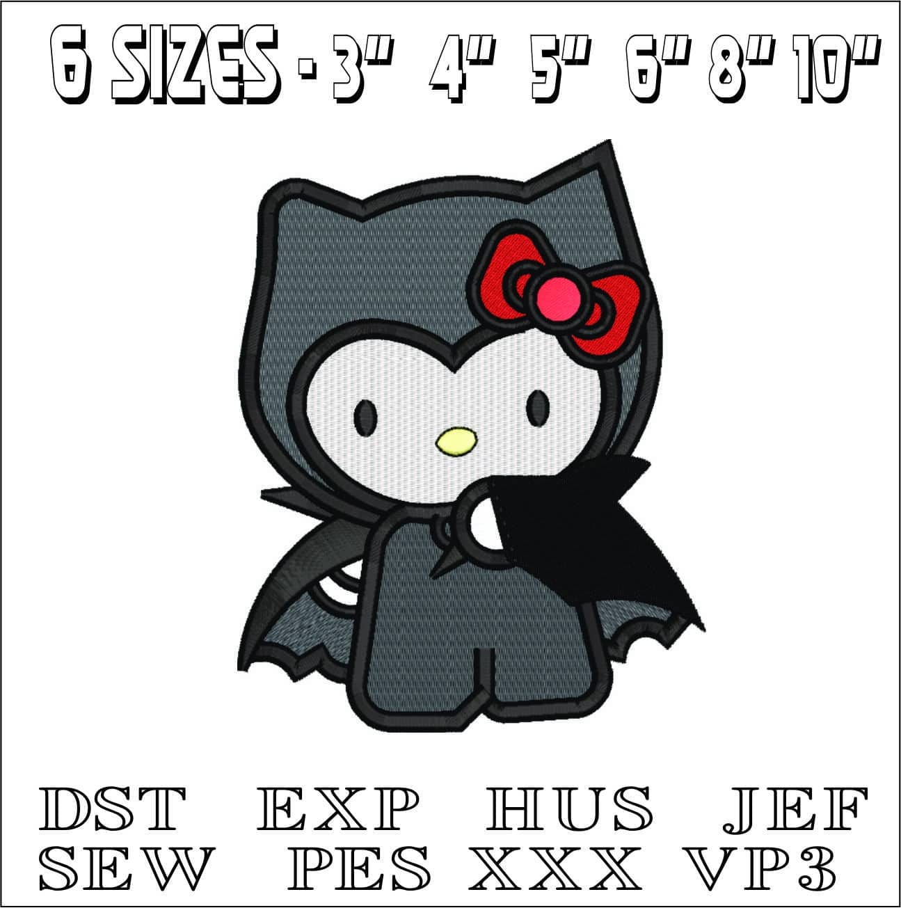 Hello Kitty Dracula - Halloween embroidery design - embroidery file - instant download — view 2