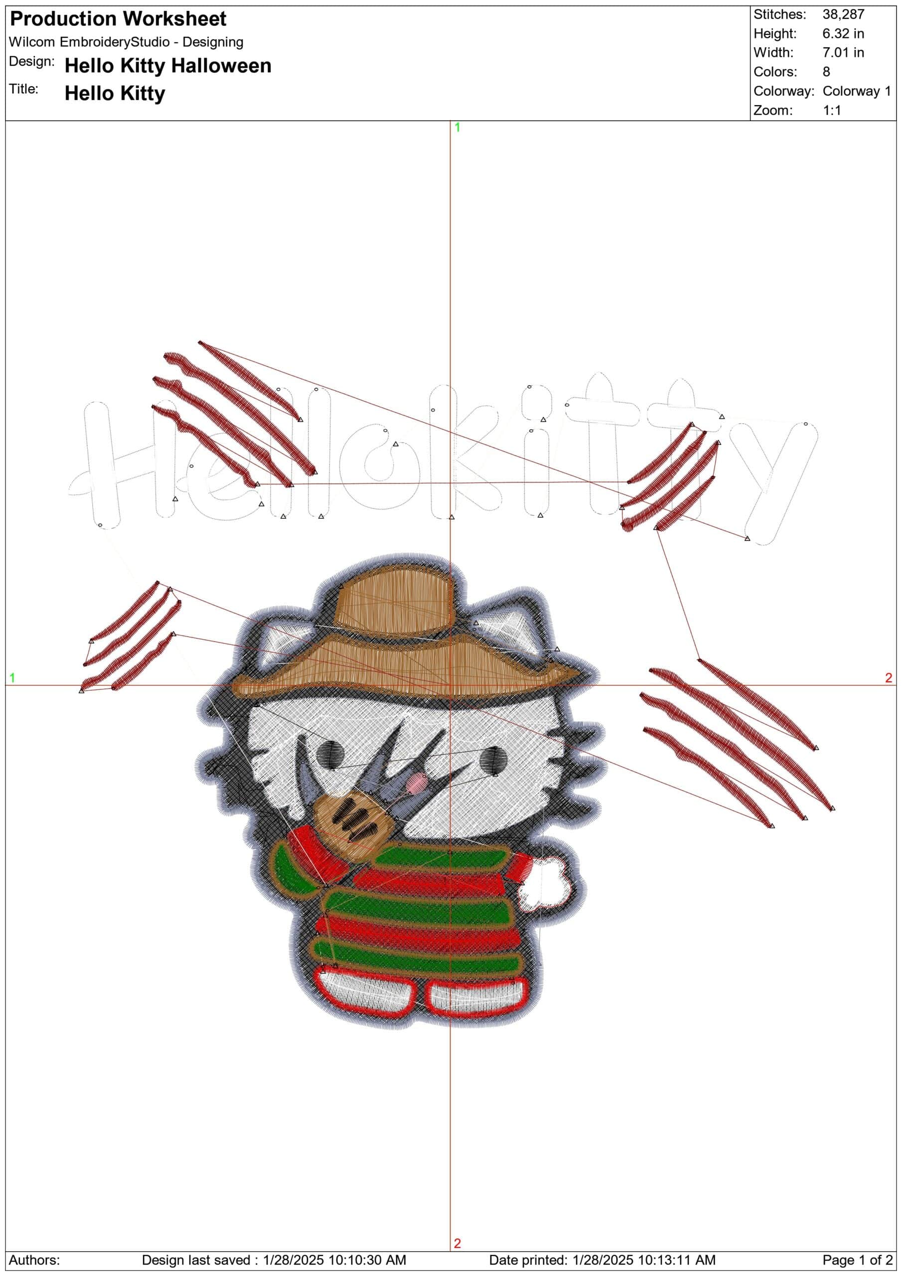 Hello Kitty Slasher - Halloween embroidery design - embroidery file - instant download — view 3