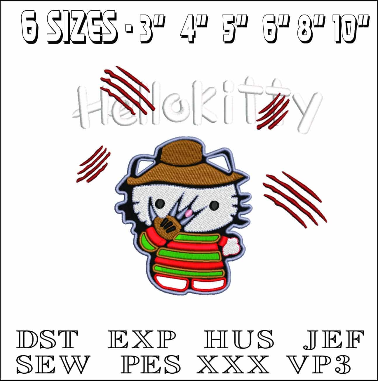 Hello Kitty Slasher - Halloween embroidery design - embroidery file - instant download — view 2
