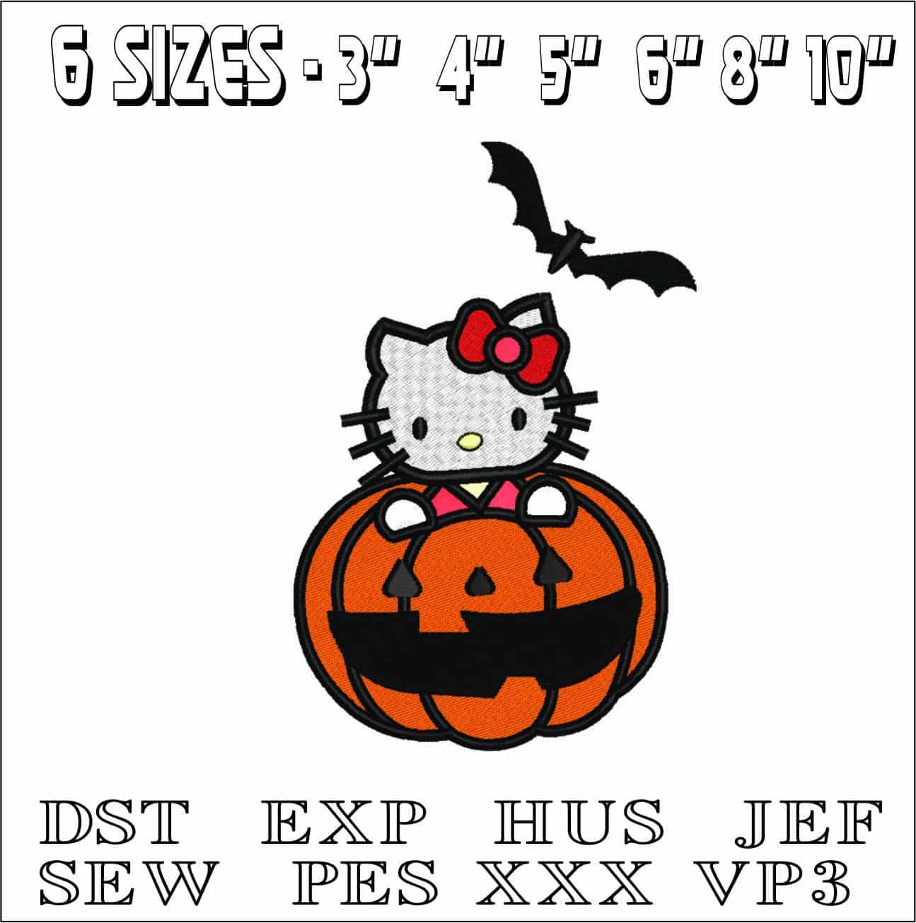 Hello Kitty Pumpkin - Halloween embroidery design - embroidery file - instant download — view 2