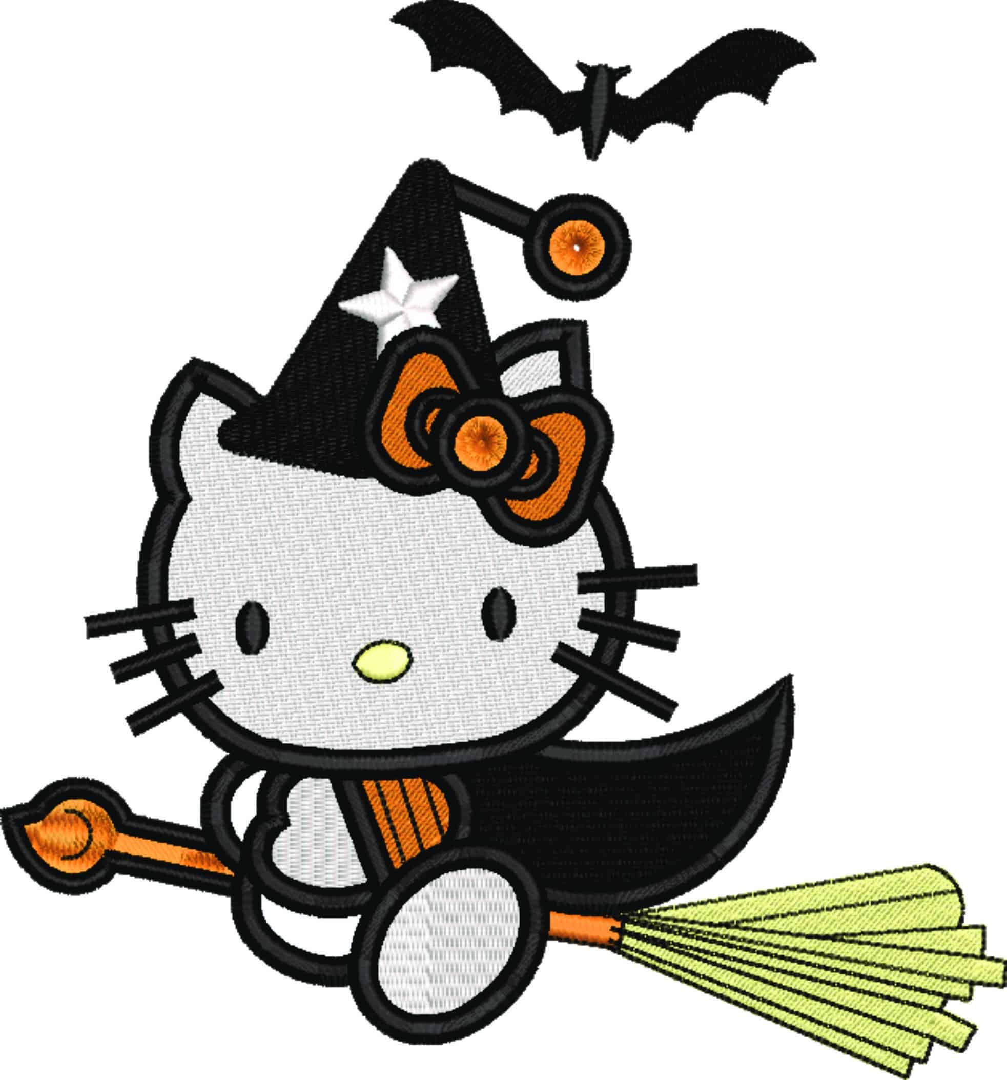 Hello Kitty Witch on Broom - Halloween embroidery design - embroidery file - instant download — view 5