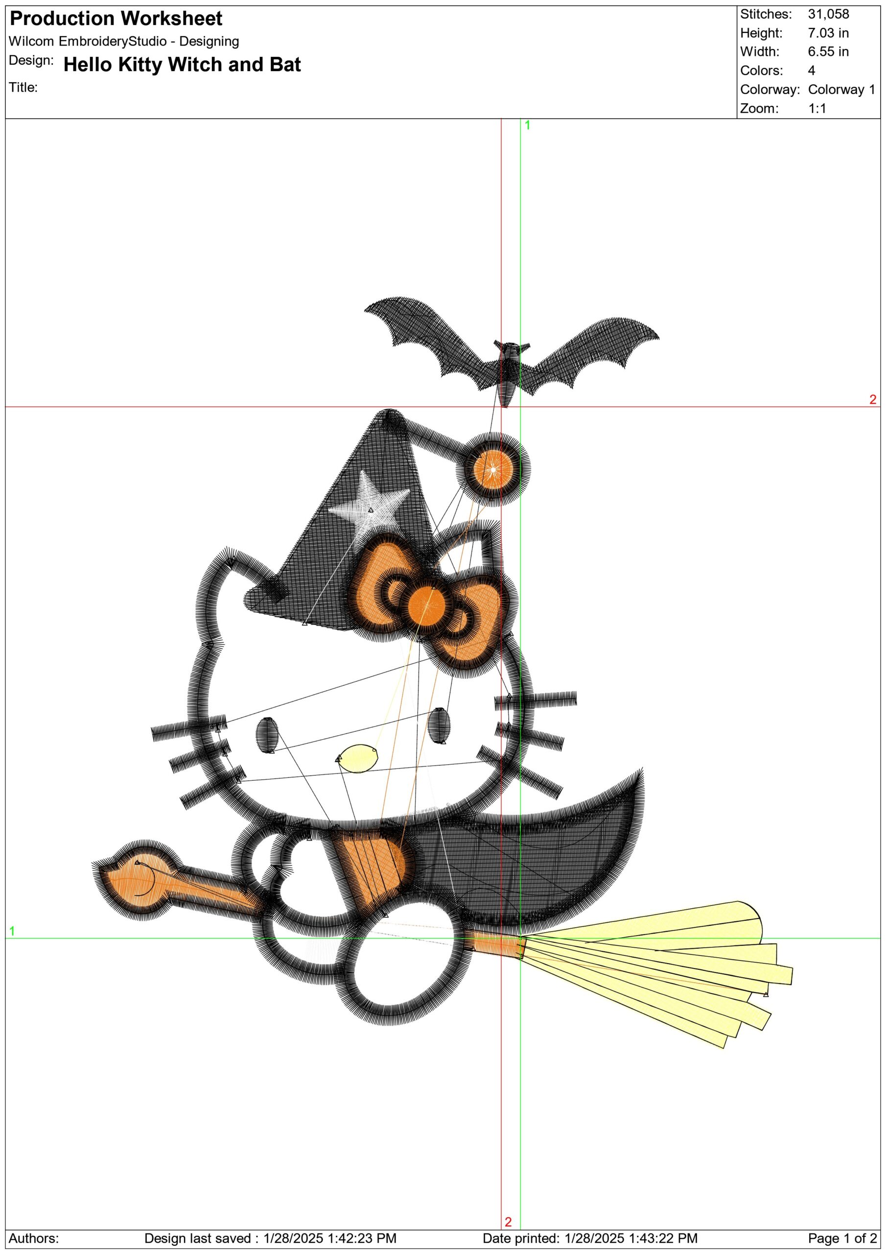 Hello Kitty Witch on Broom - Halloween embroidery design - embroidery file - instant download — view 3