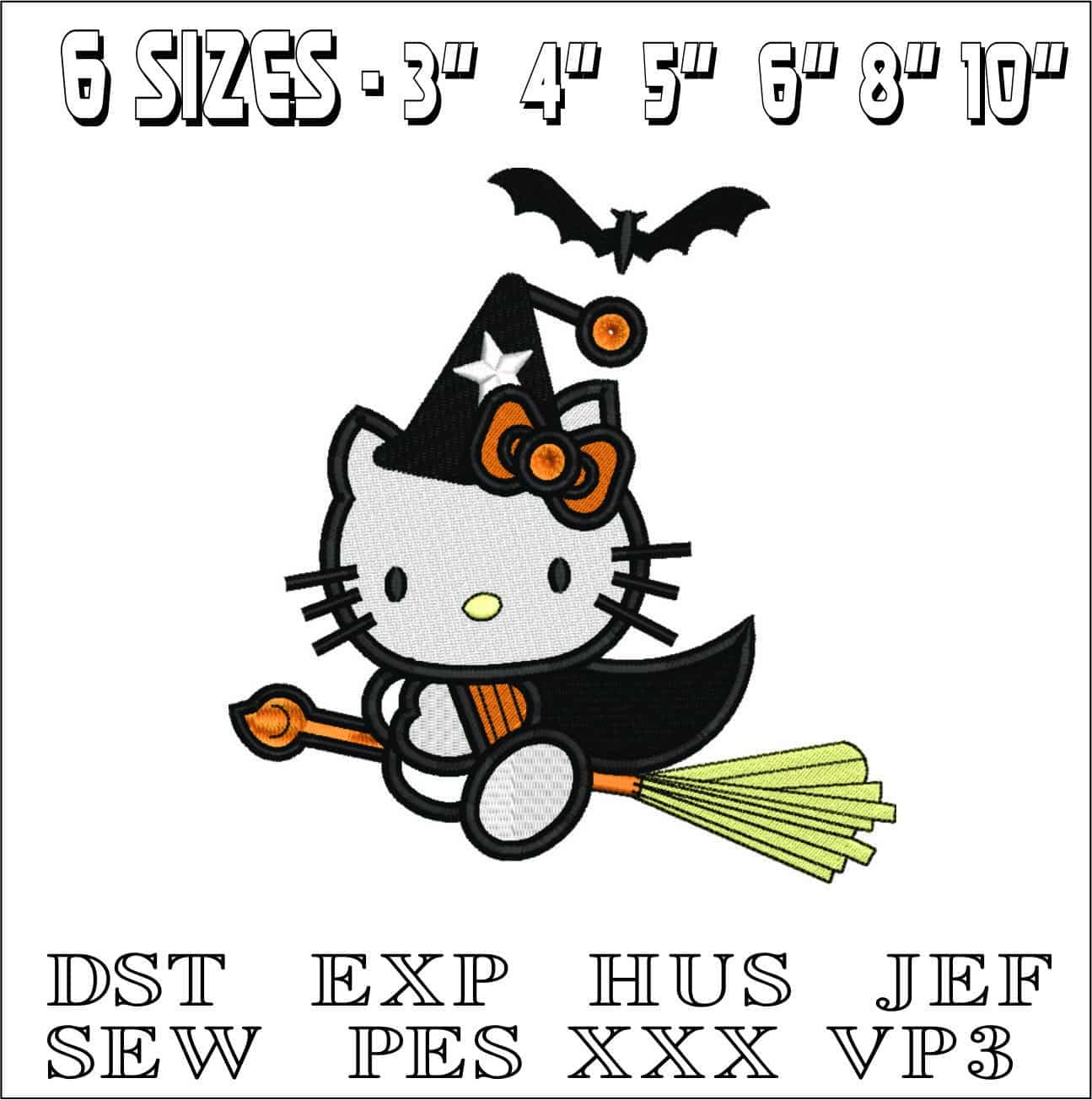 Hello Kitty Witch on Broom - Halloween embroidery design - embroidery file - instant download — view 2