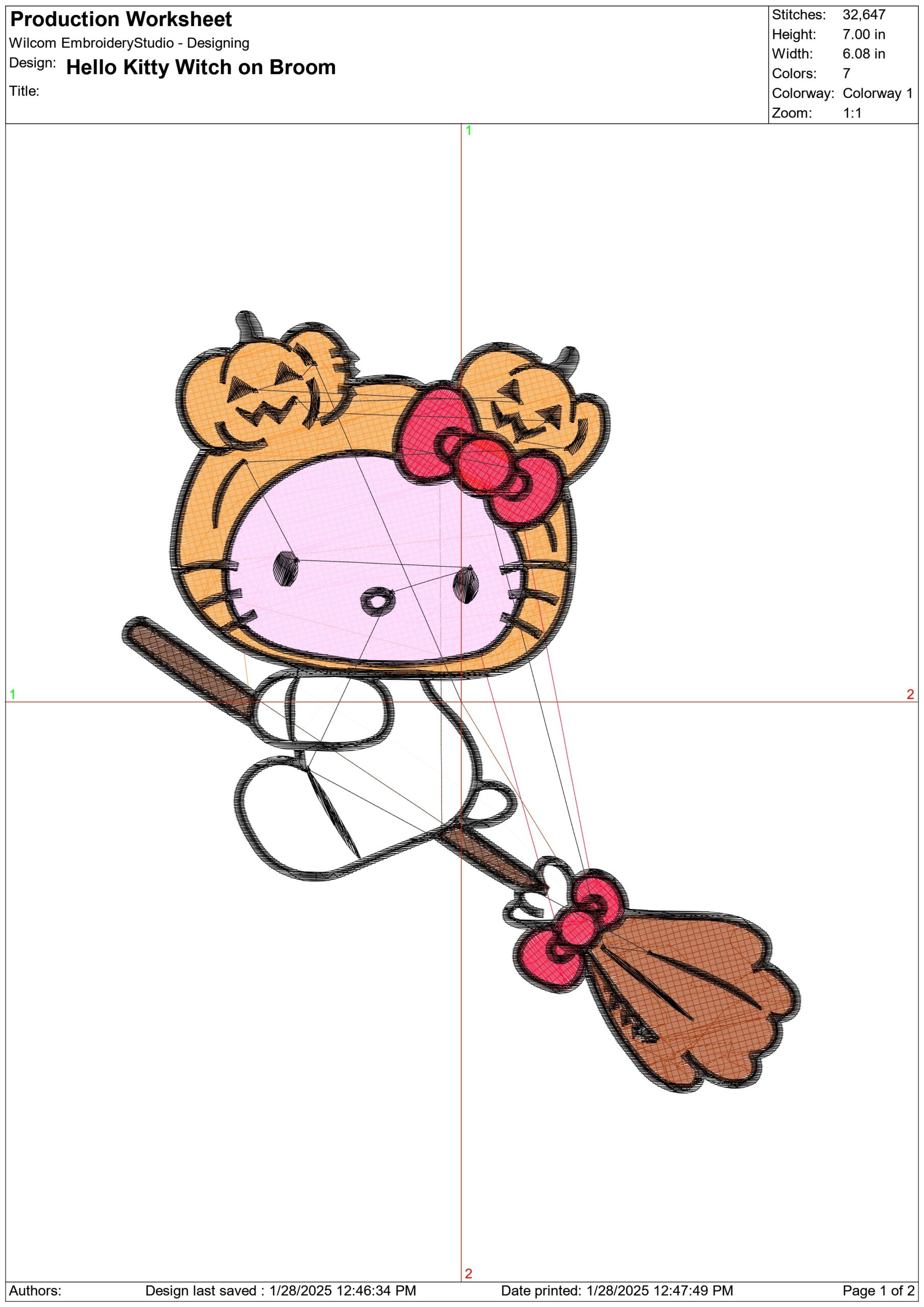 Hello Kitty Pumpkin Head on Broom - Halloween embroidery design - embroidery file - instant download — view 3