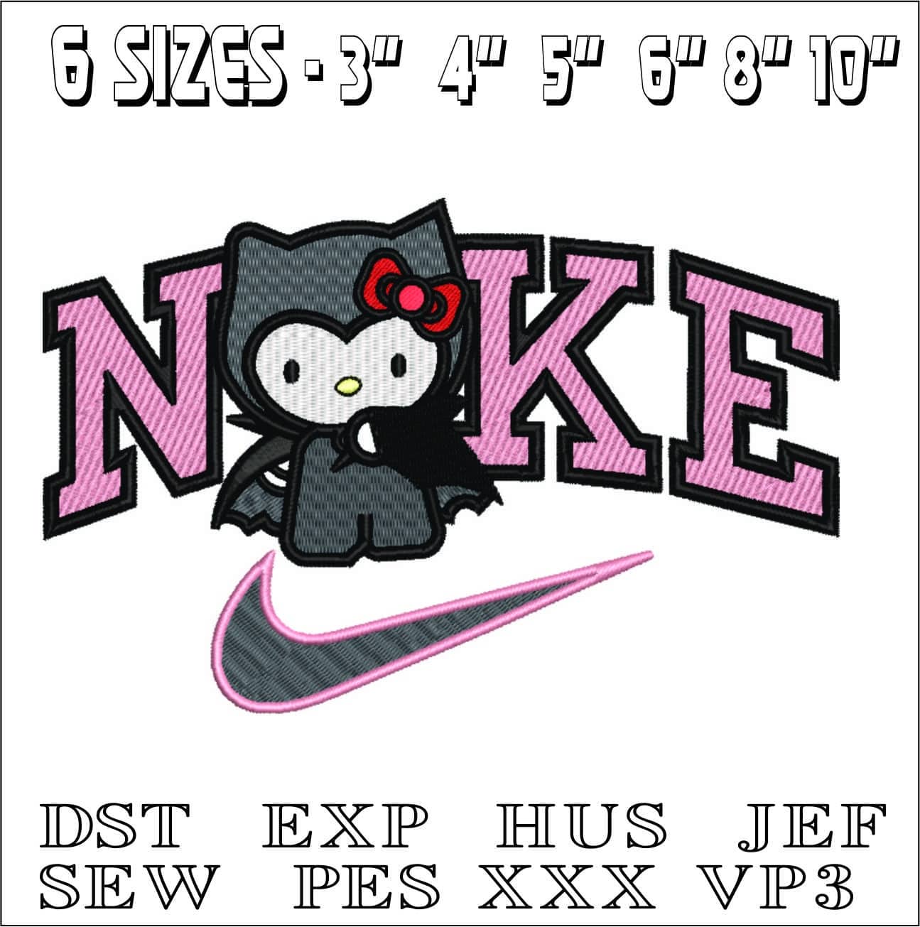 Nike Swoosh Hello Kitty Dracula - Halloween embroidery design - embroidery file - instant download — view 2