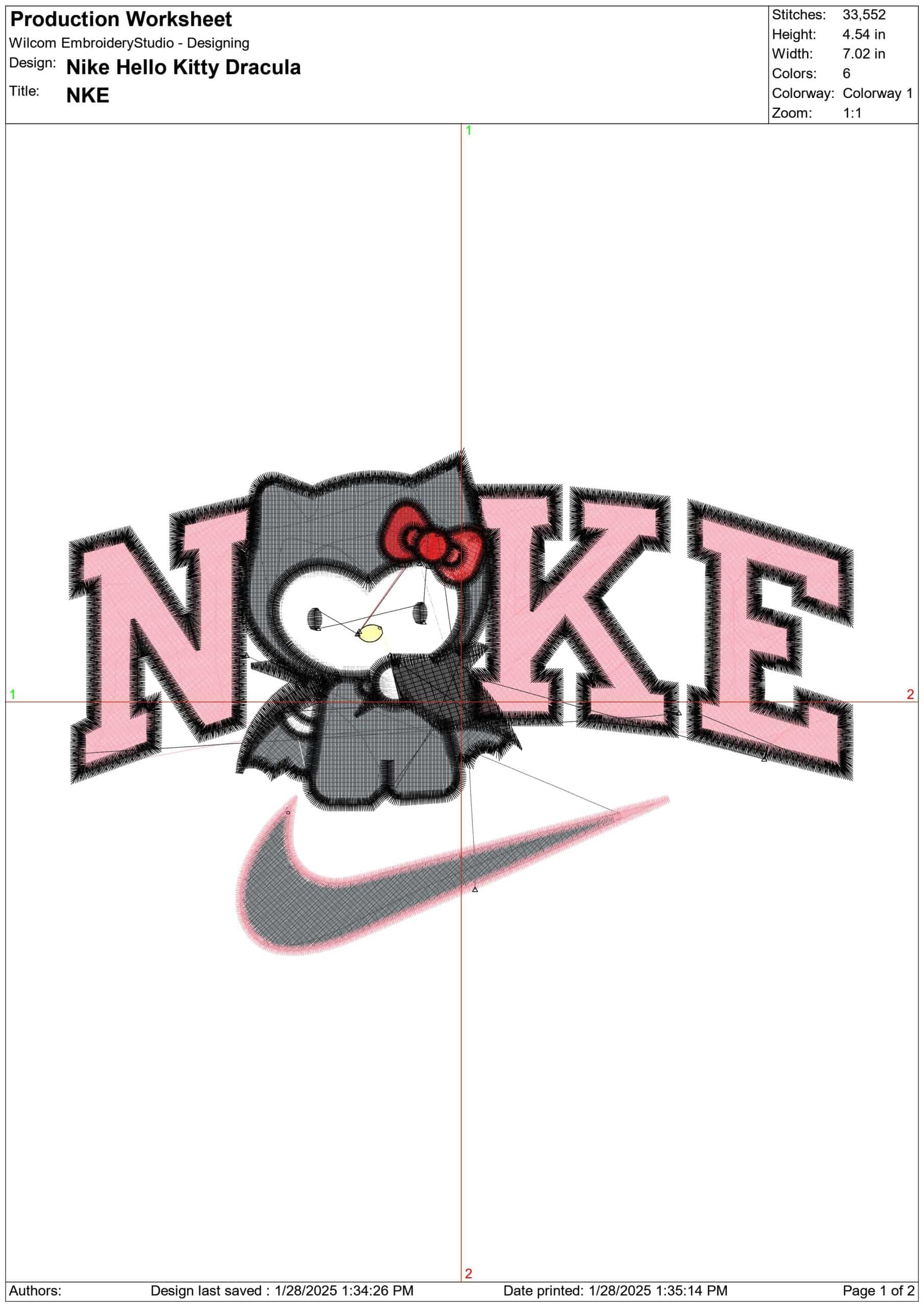 Nike Swoosh Hello Kitty Dracula - Halloween embroidery design - embroidery file - instant download — view 3