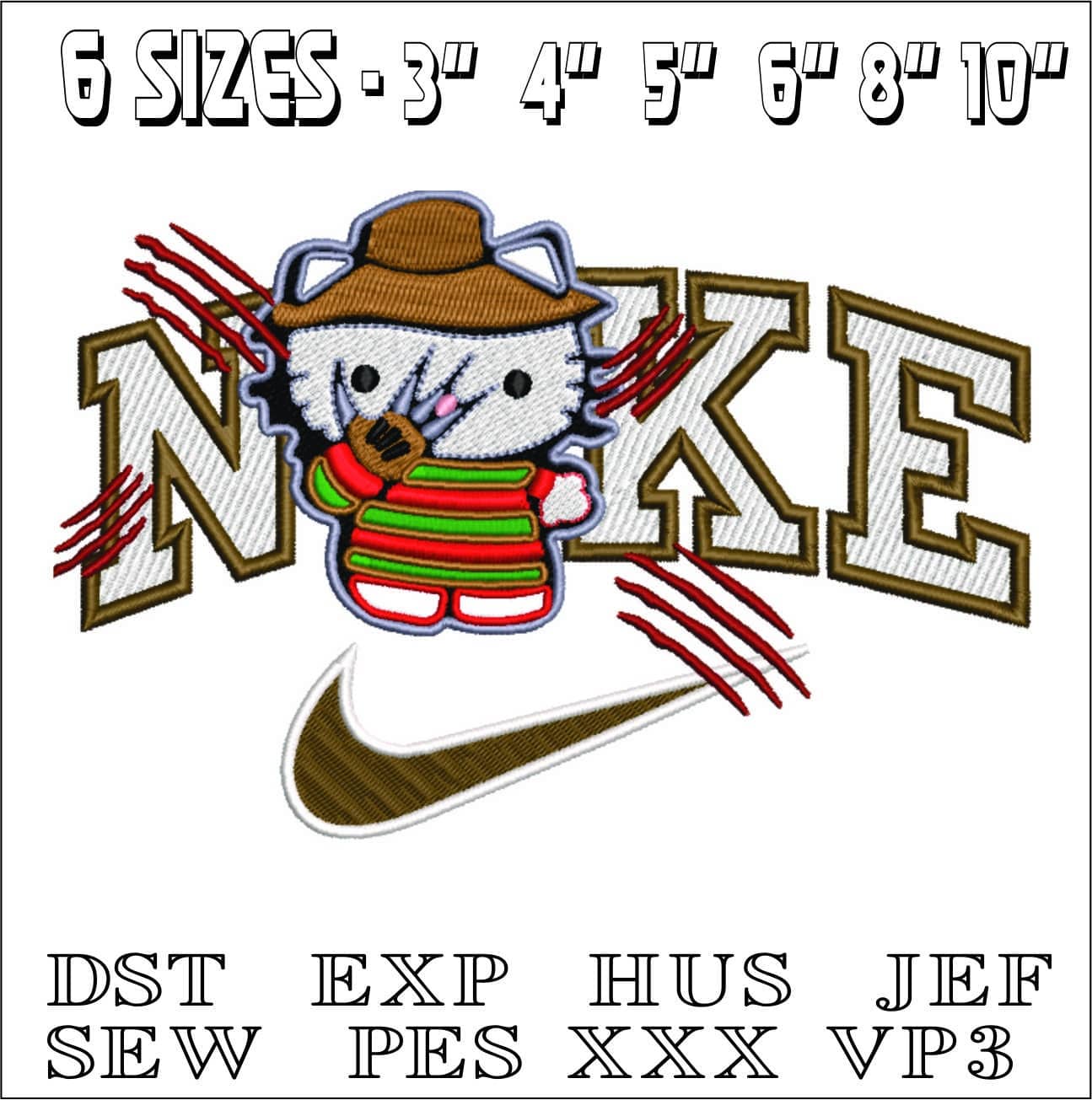 Nike Swoosh Hello Kitty Slasher - Halloween embroidery design - embroidery file - instant download — view 2