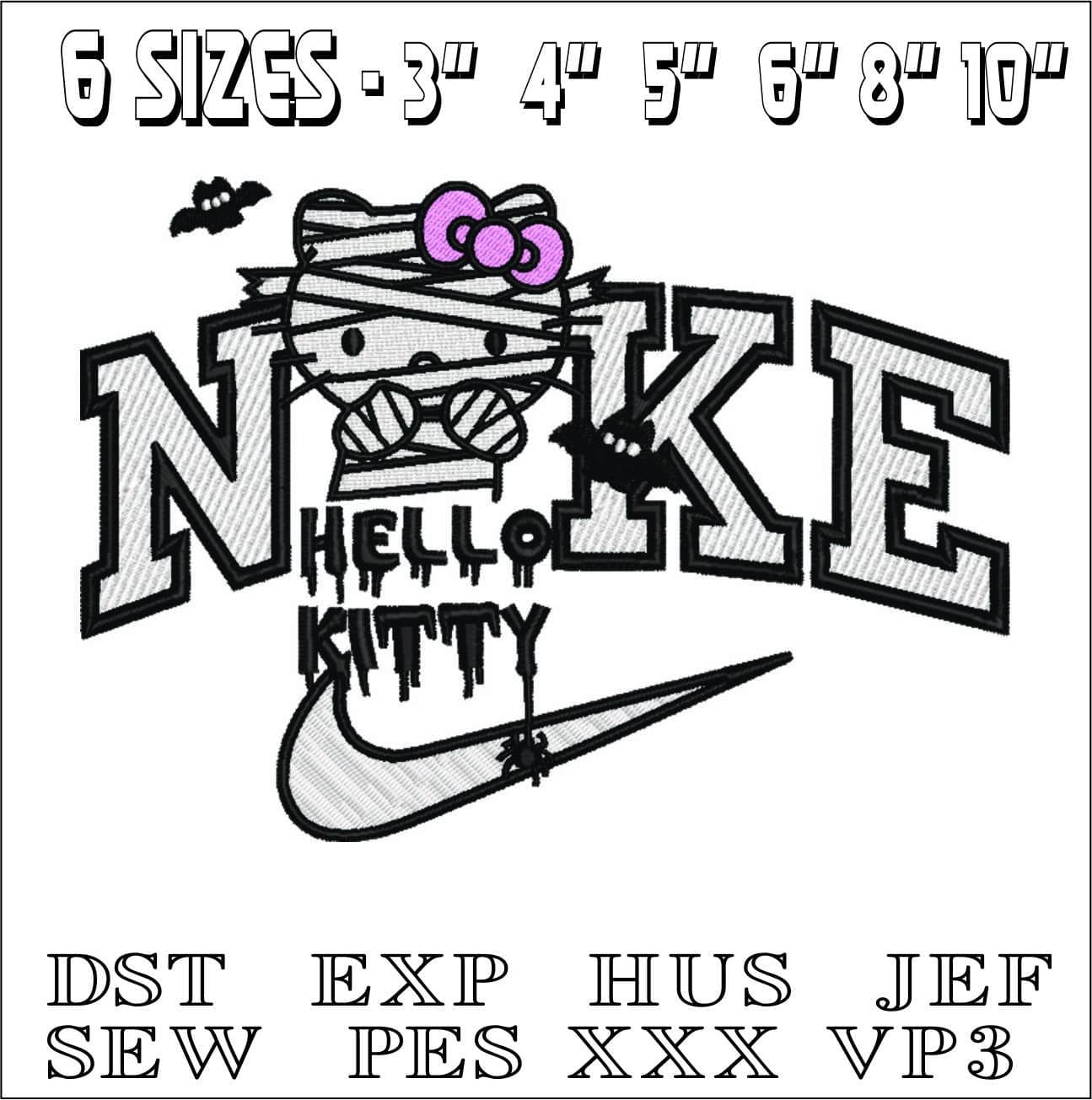 Nike Swoosh Hello Kitty Mummy - Halloween embroidery design - embroidery file - instant download — view 2
