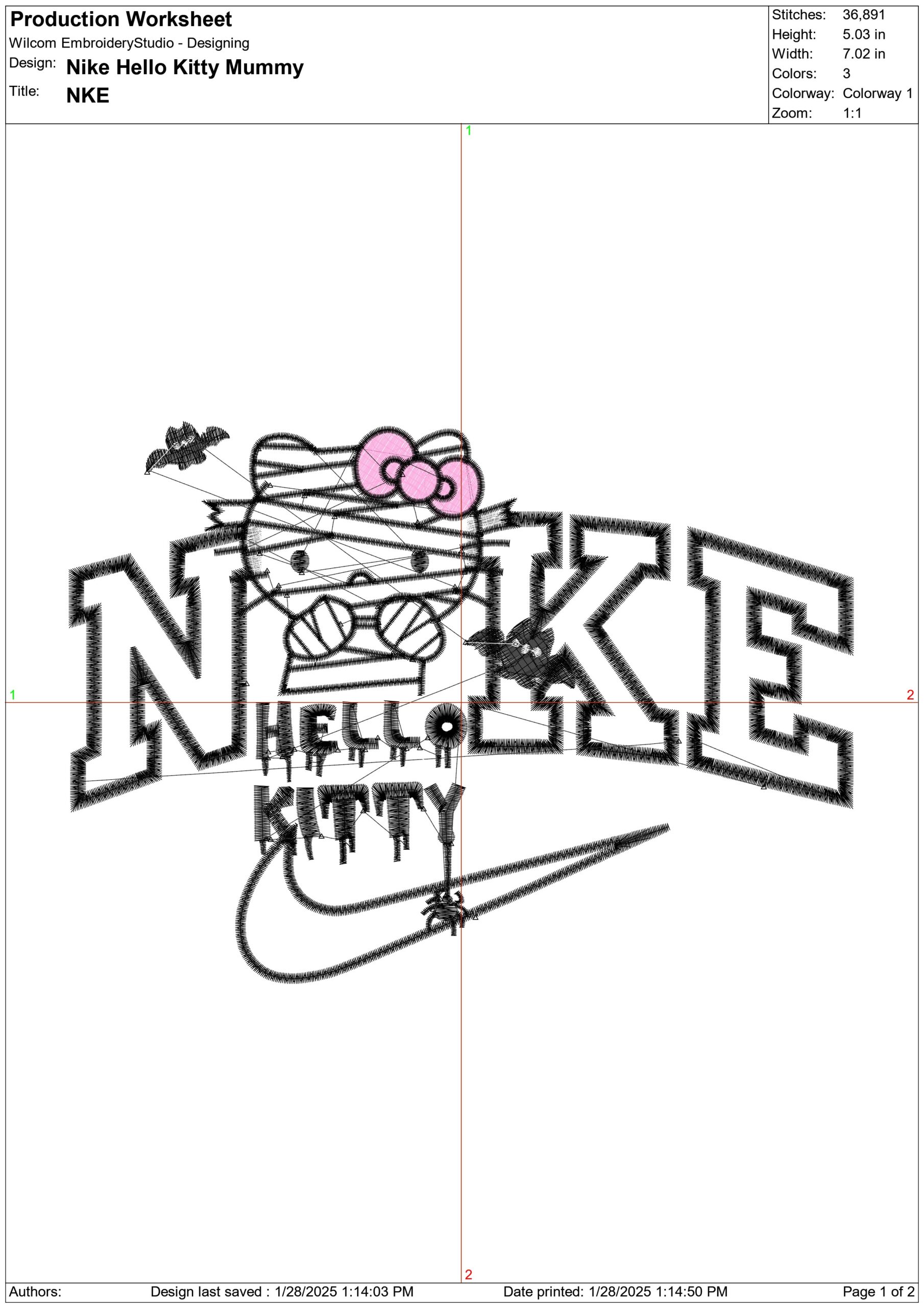 Nike Swoosh Hello Kitty Mummy - Halloween embroidery design - embroidery file - instant download — view 3