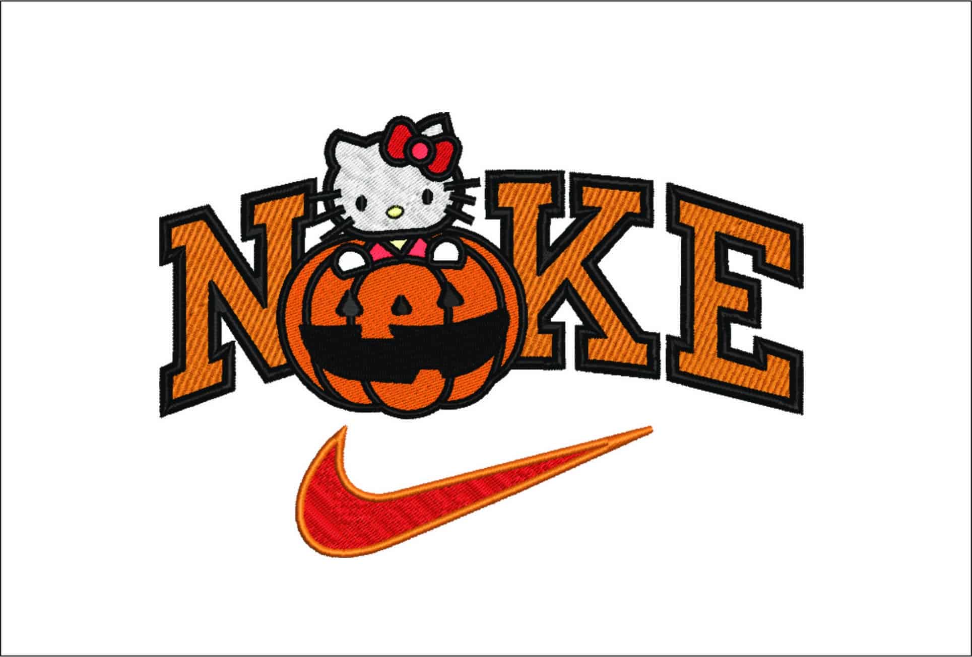 Nike Swoosh Hello Kitty Pumpkin - Halloween embroidery design - embroidery file - instant download
