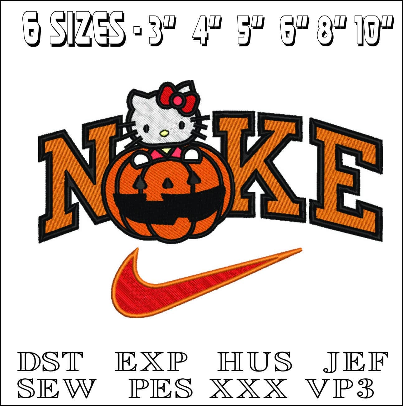 Nike Swoosh Hello Kitty Pumpkin - Halloween embroidery design - embroidery file - instant download — view 2