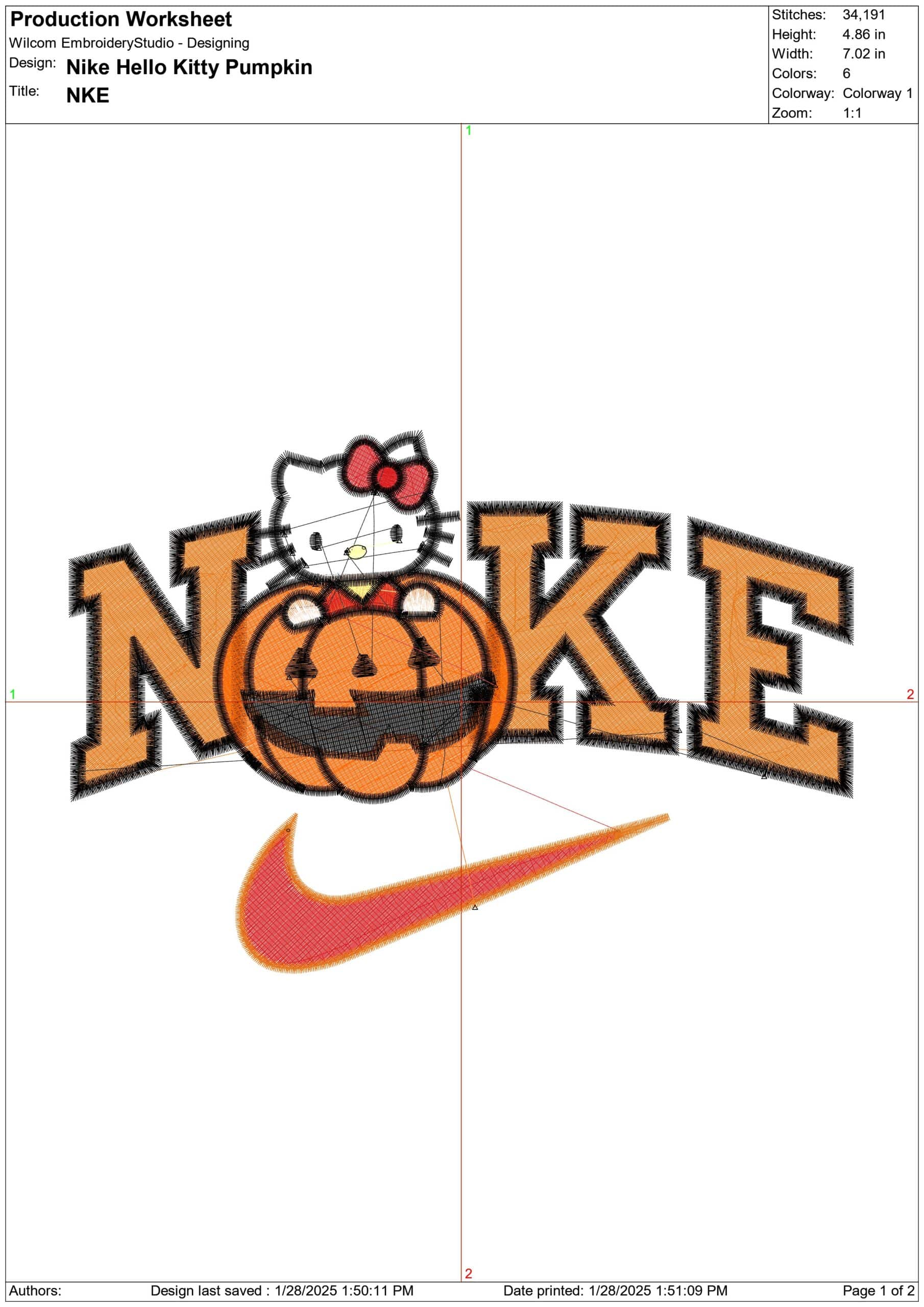 Nike Swoosh Hello Kitty Pumpkin - Halloween embroidery design - embroidery file - instant download — view 3