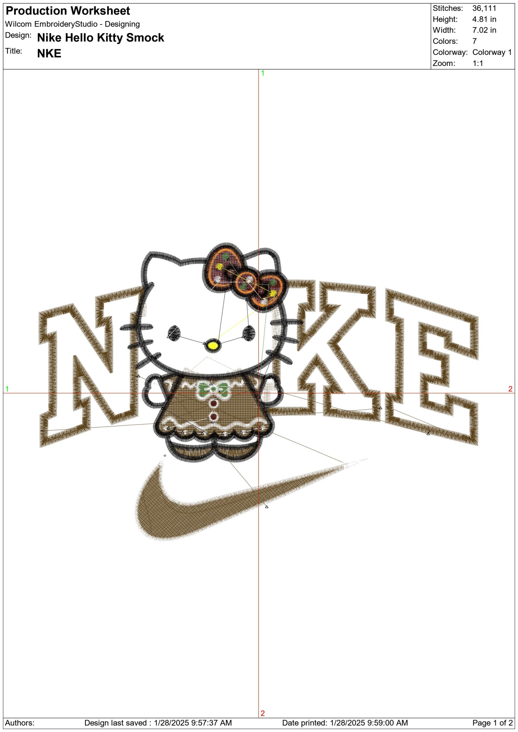 Nike Swoosh Hello Kitty Smock - embroidery design - embroidery file - instant download — view 3