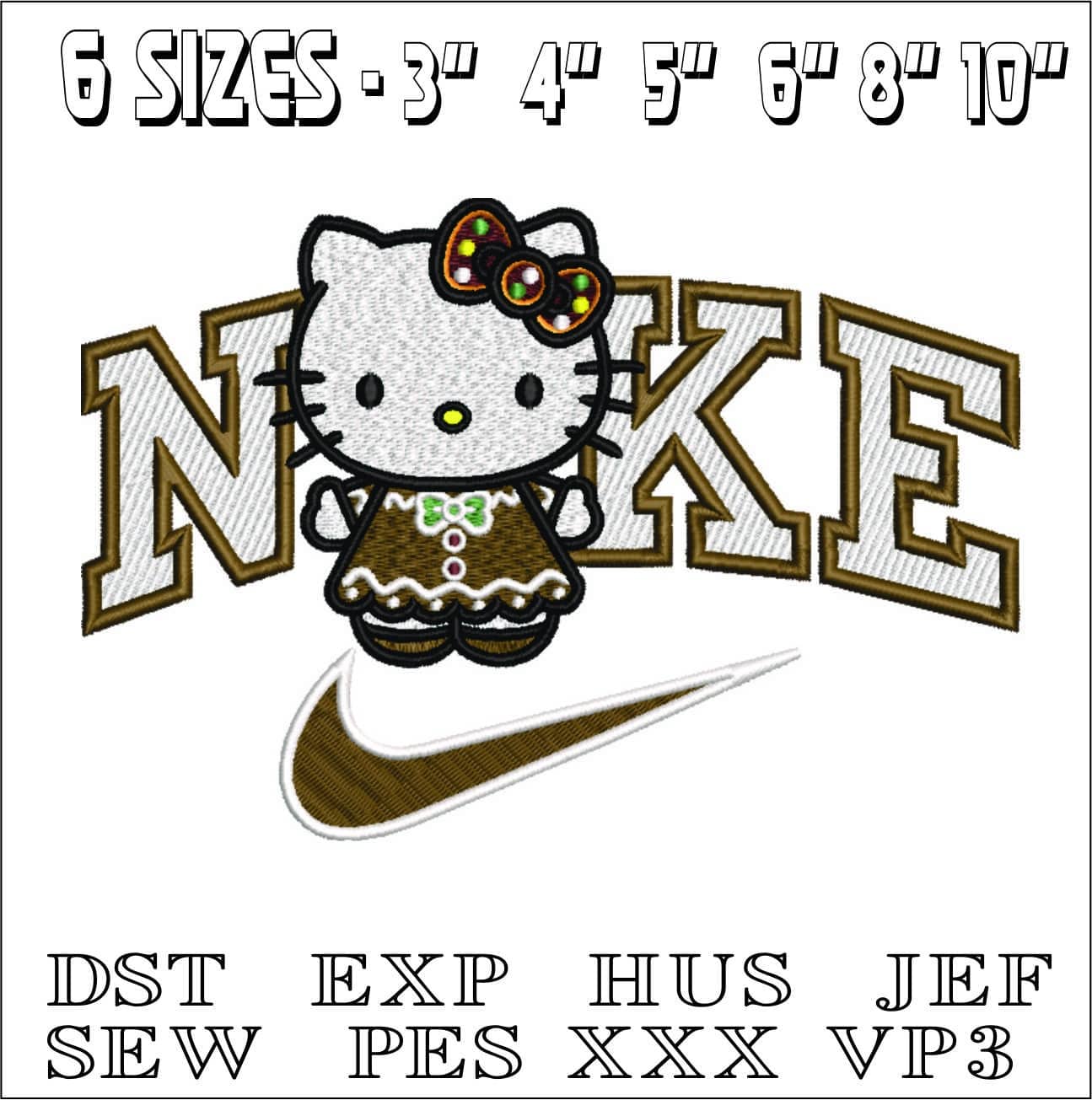 Nike Swoosh Hello Kitty Smock - embroidery design - embroidery file - instant download — view 2