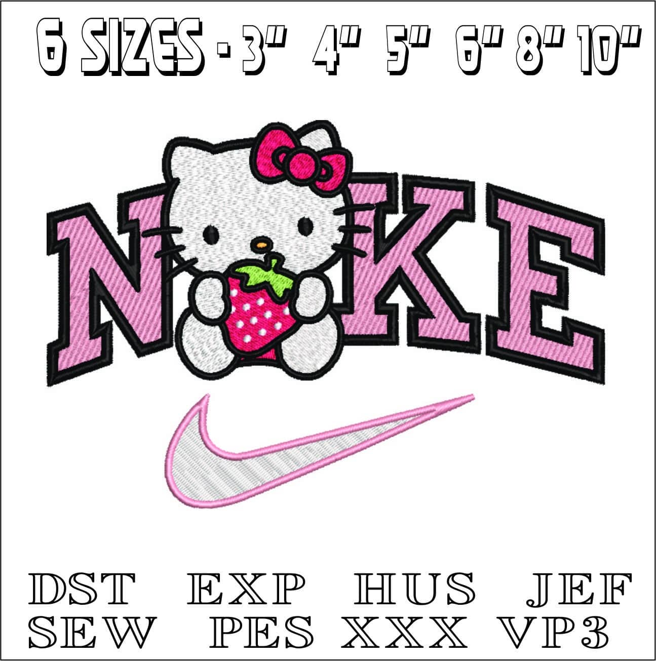 Nike Swoosh Hello Kitty Strawberry - Nike embroidery design - embroidery file - instant download — view 3