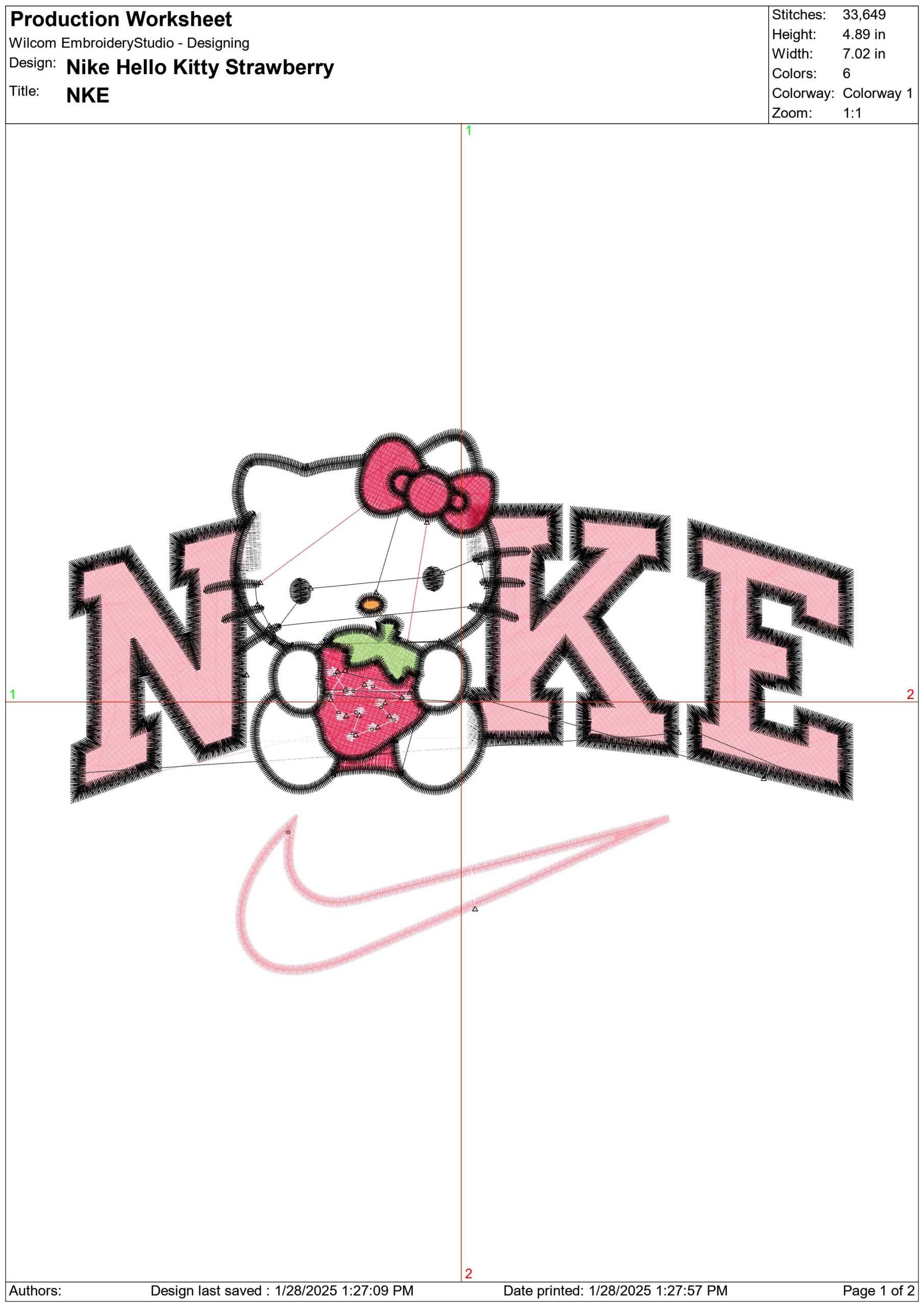 Nike Swoosh Hello Kitty Strawberry - Nike embroidery design - embroidery file - instant download — view 2