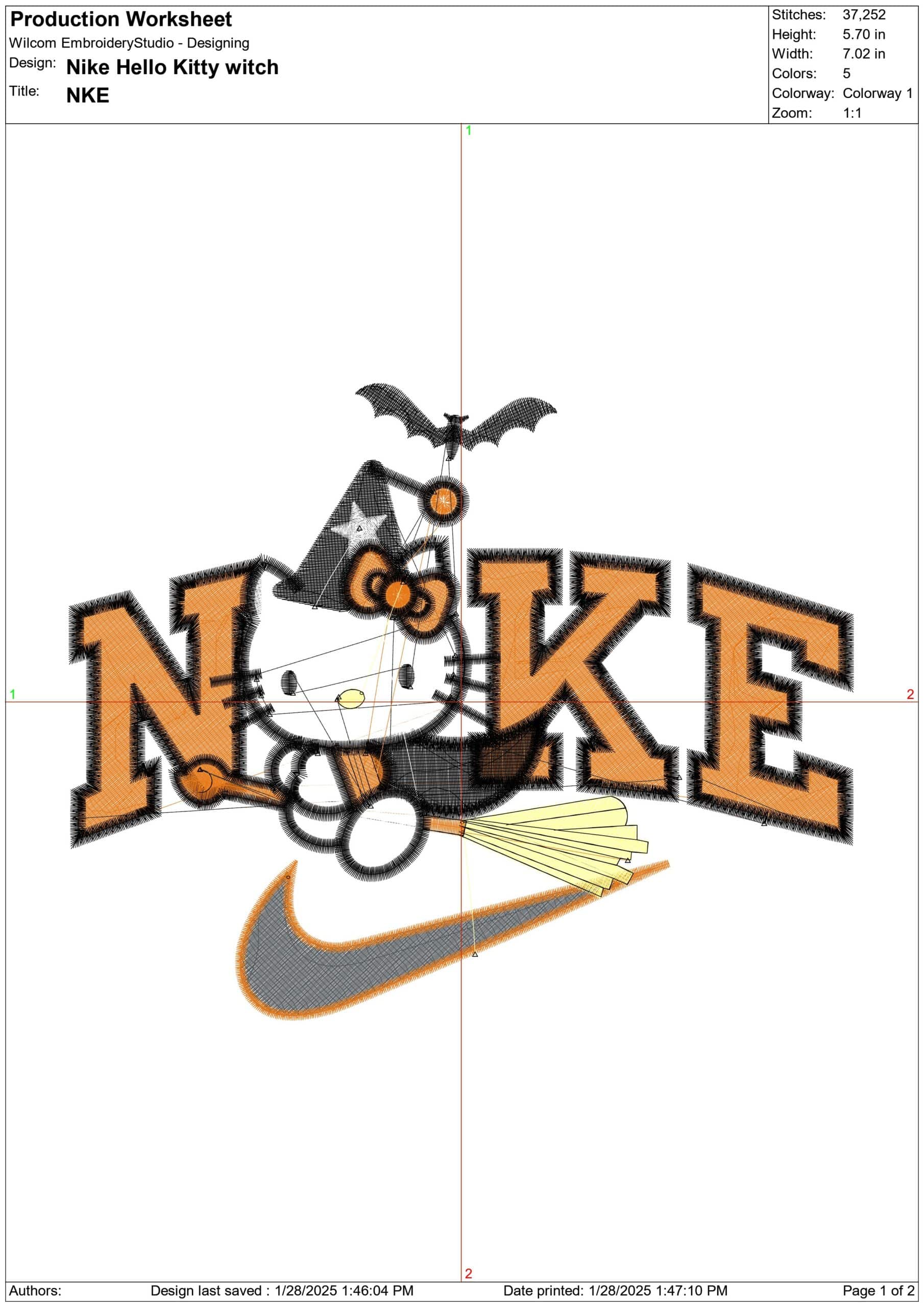 Nike Swoosh Hello Kitty Witch on Broom - Halloween embroidery design - embroidery file - instant download — view 3