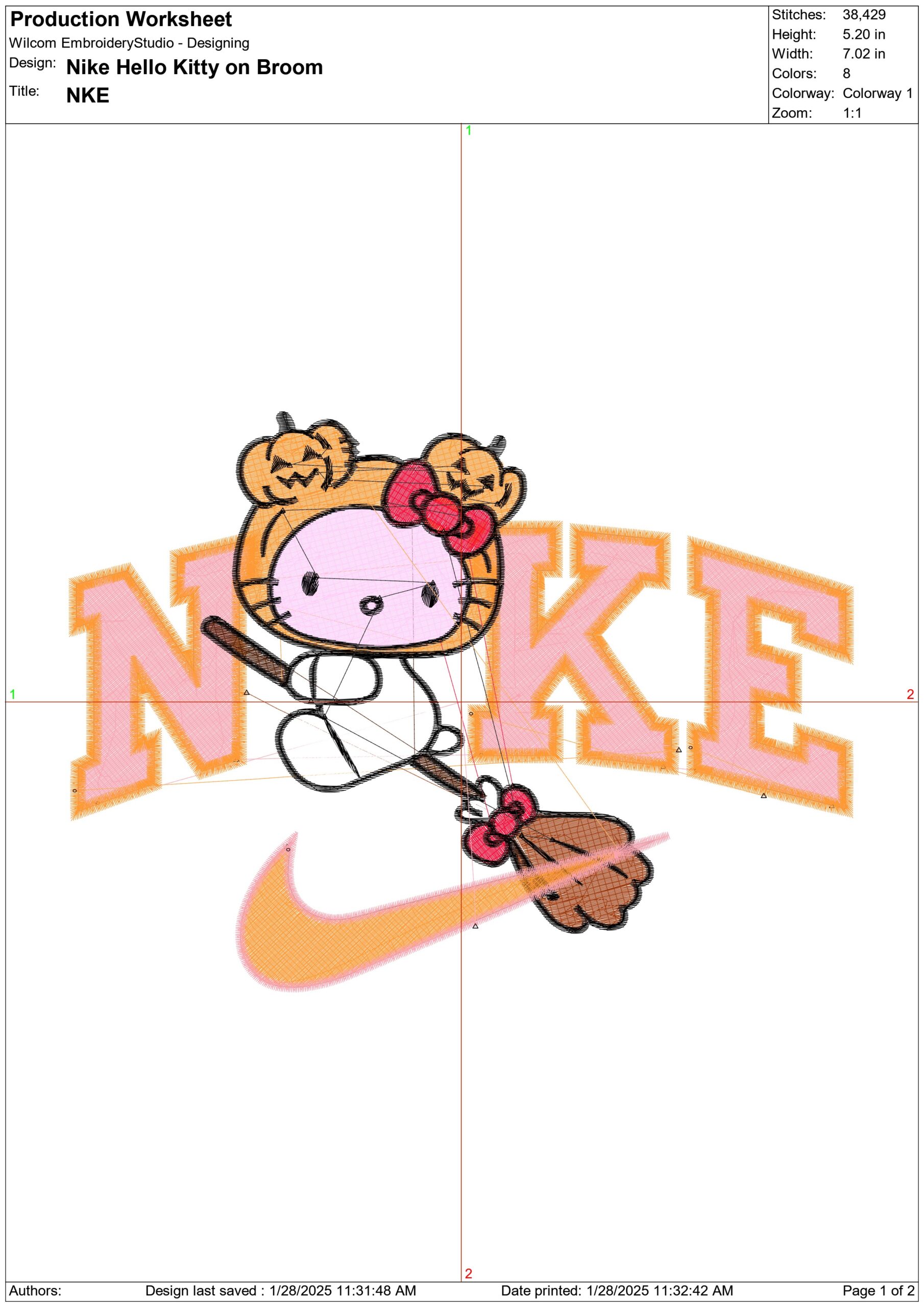 Nike Swoosh Hello Kitty Pumpkin Head on Broom - Halloween embroidery design - embroidery file - instant download — view 3