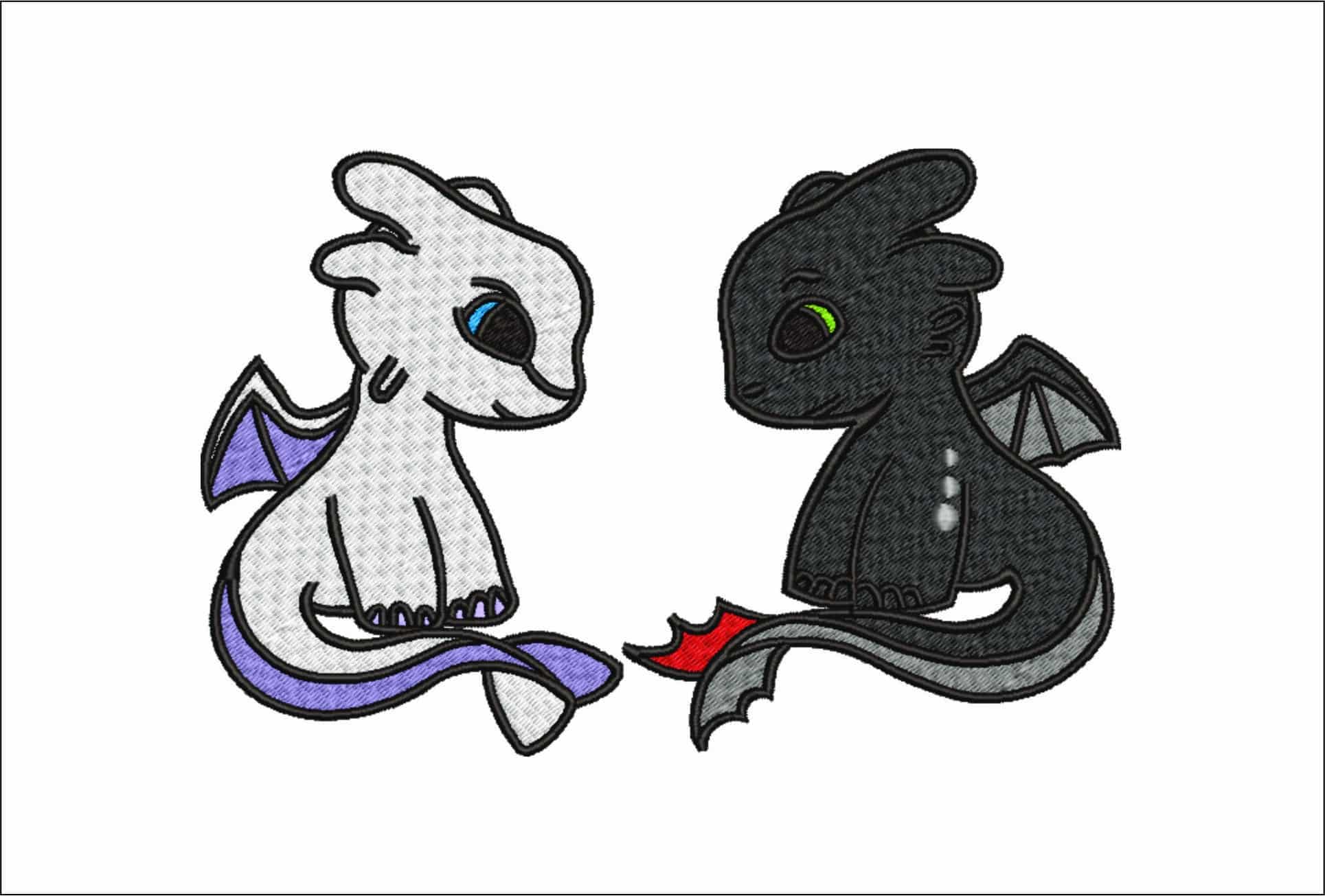 Night and Light Fury Toothless - How to train a Dragon - Nike Disney Cartoon embroidery design file - instant download