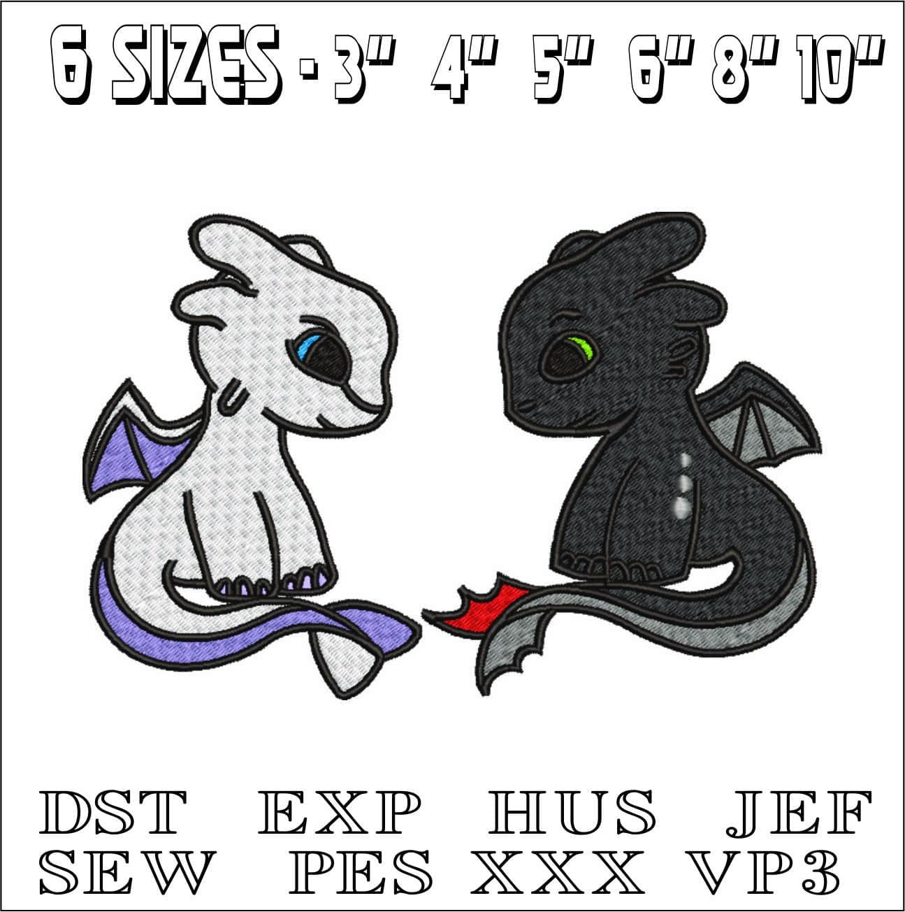 Night and Light Fury Toothless - How to train a Dragon - Nike Disney Cartoon embroidery design file - instant download — view 2