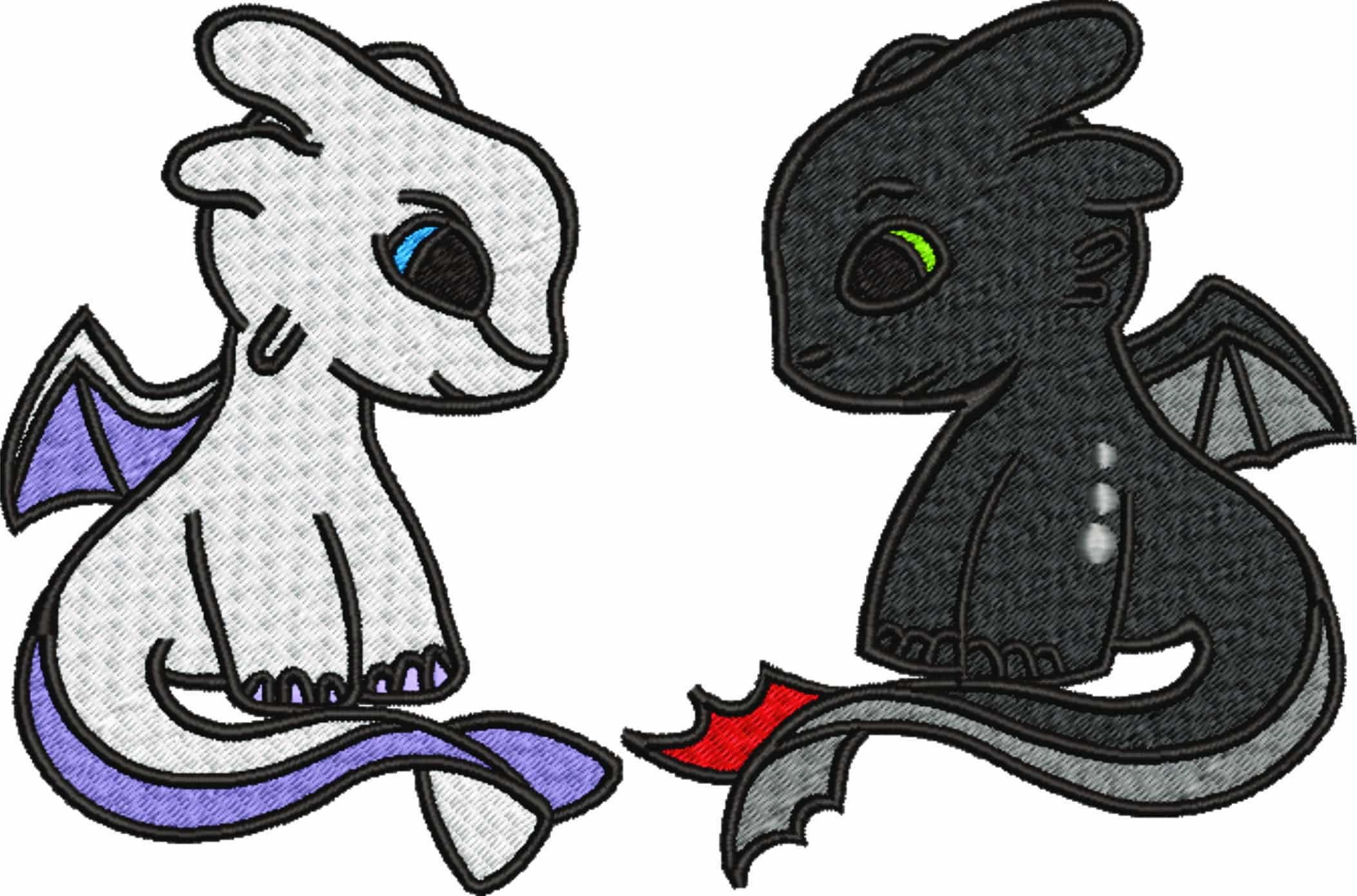 Night and Light Fury Toothless - How to train a Dragon - Nike Disney Cartoon embroidery design file - instant download — view 5