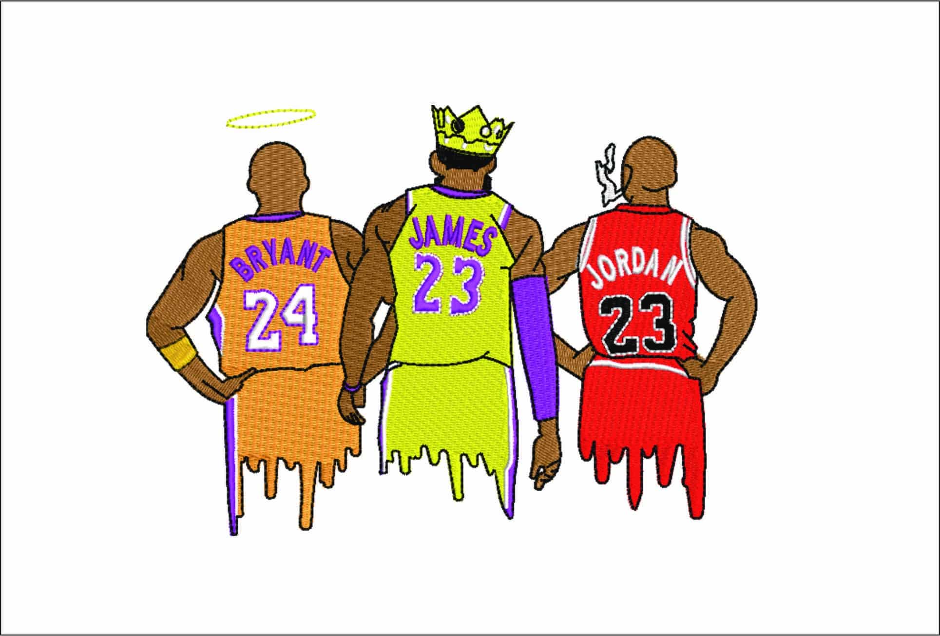 Kobe Bryant  Lebron James and Michael Jordan NBA legends- embroidery machine pattern file - instant download