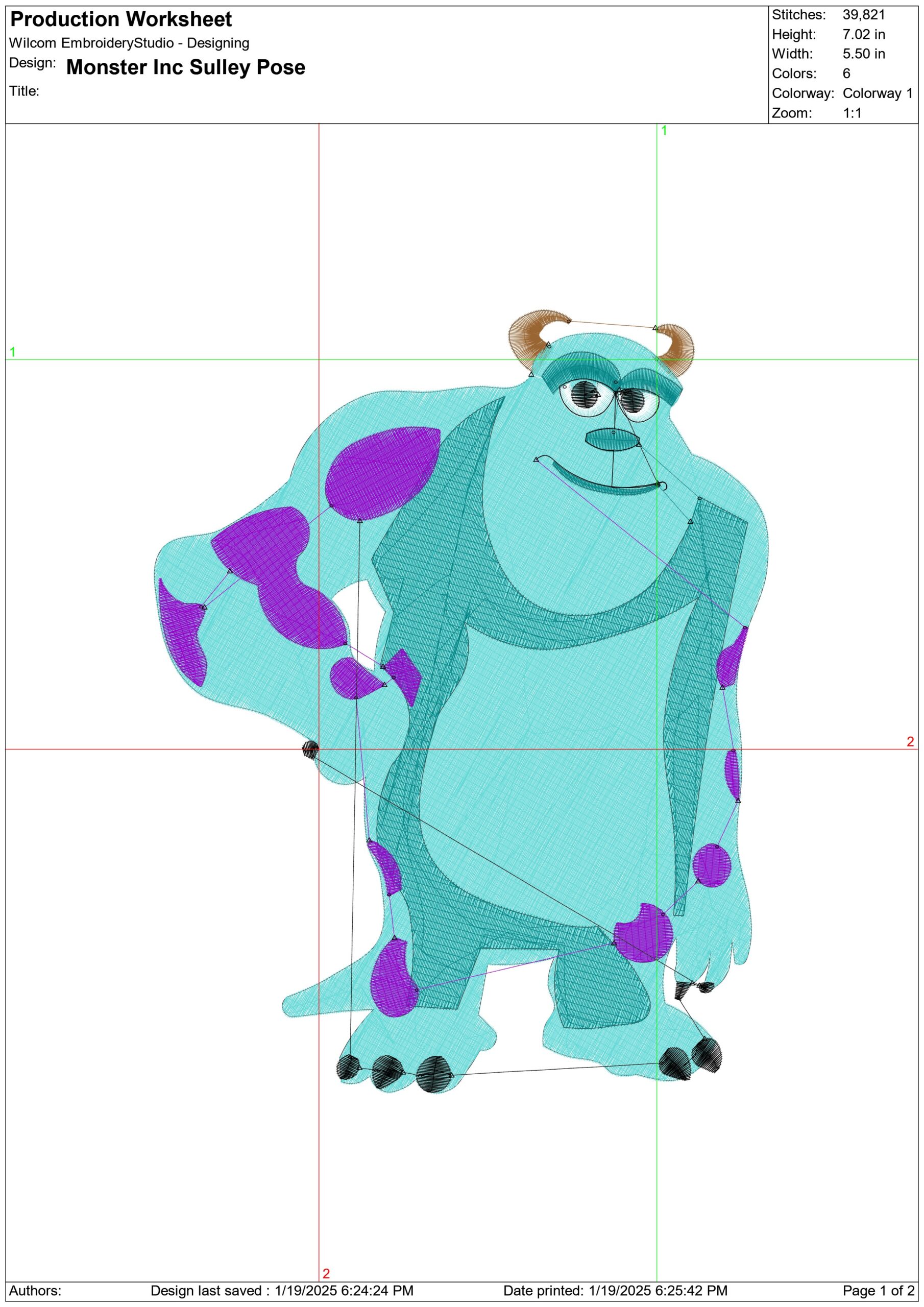 Sully Pose - Monsters Inc. - Nike Disney Cartoon embroidery design file - instant download — view 3