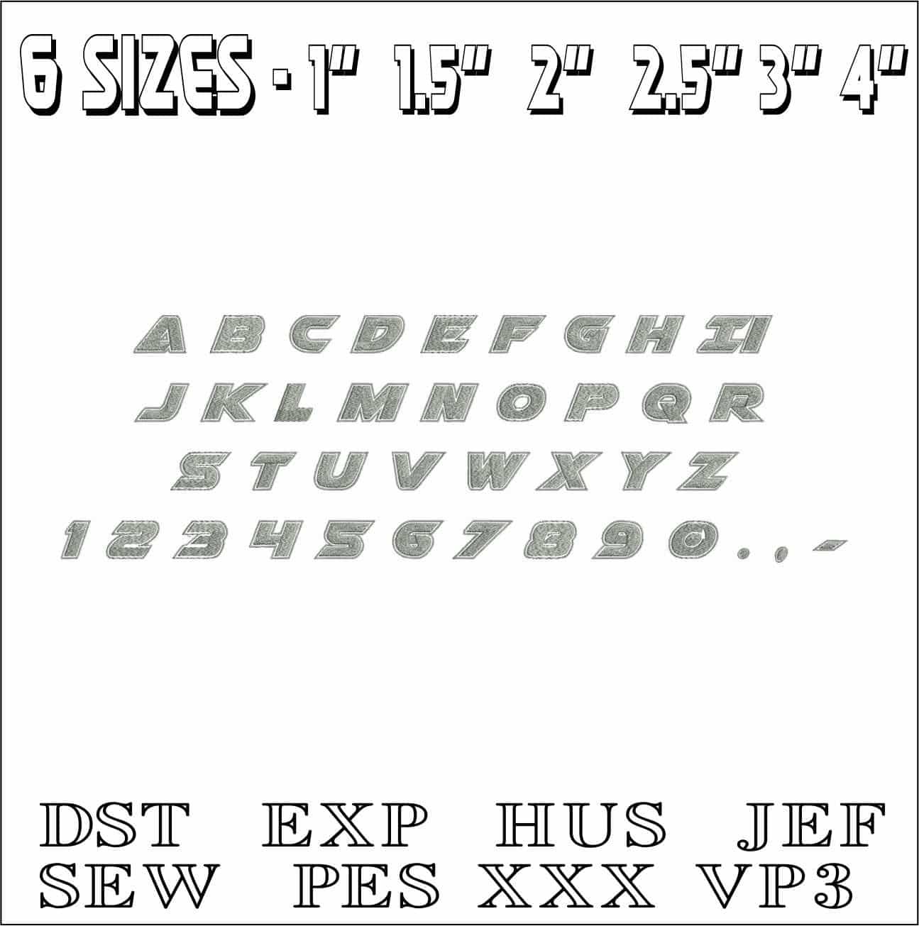 Airstrike Academy Font Embroidery Font Set - 1" 1.5" 2" 2.5" 3" and 4" - Machine Embroidery Alphabet Font - instant download — view 3