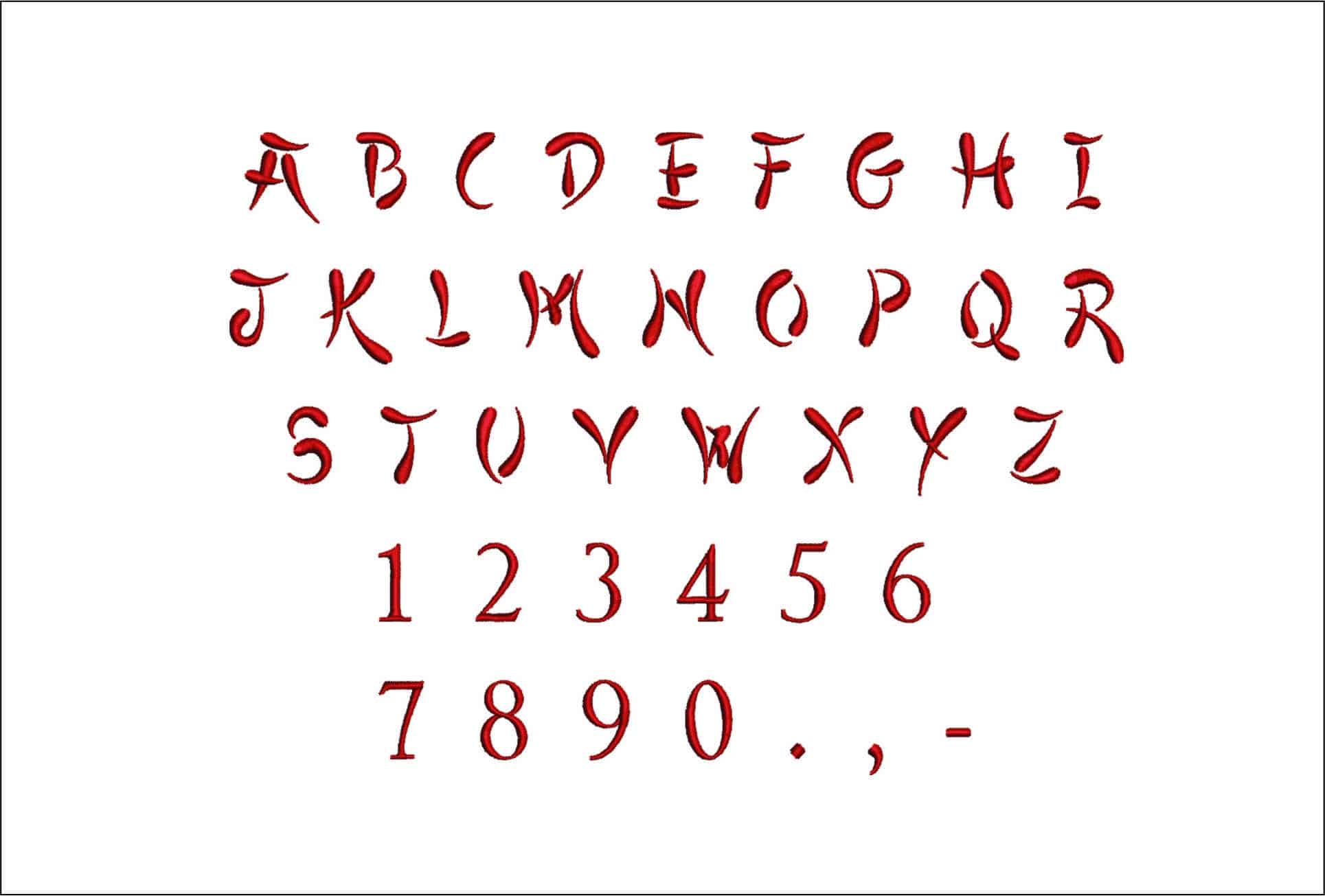 Asian Style Font Embroidery Font Set - 1" 1.5" 2" 2.5" 3" and 4" - Machine Embroidery Alphabet Font - instant download — view 4