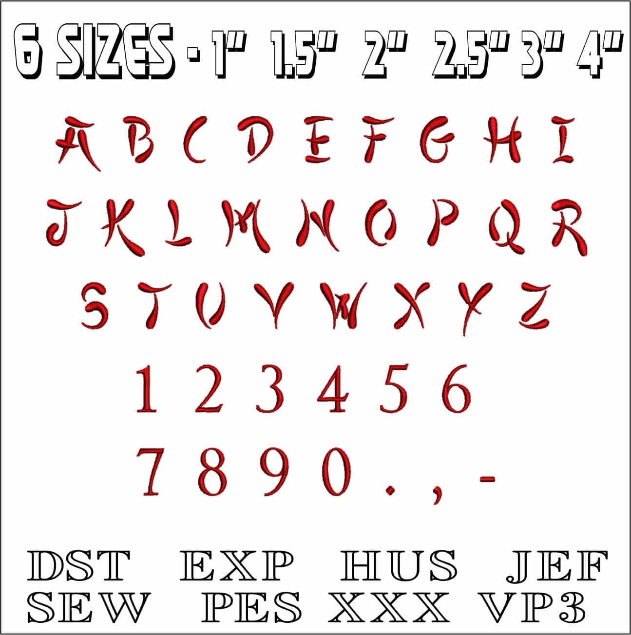 Asian Style Font Embroidery Font Set - 1" 1.5" 2" 2.5" 3" and 4" - Machine Embroidery Alphabet Font - instant download — view 3