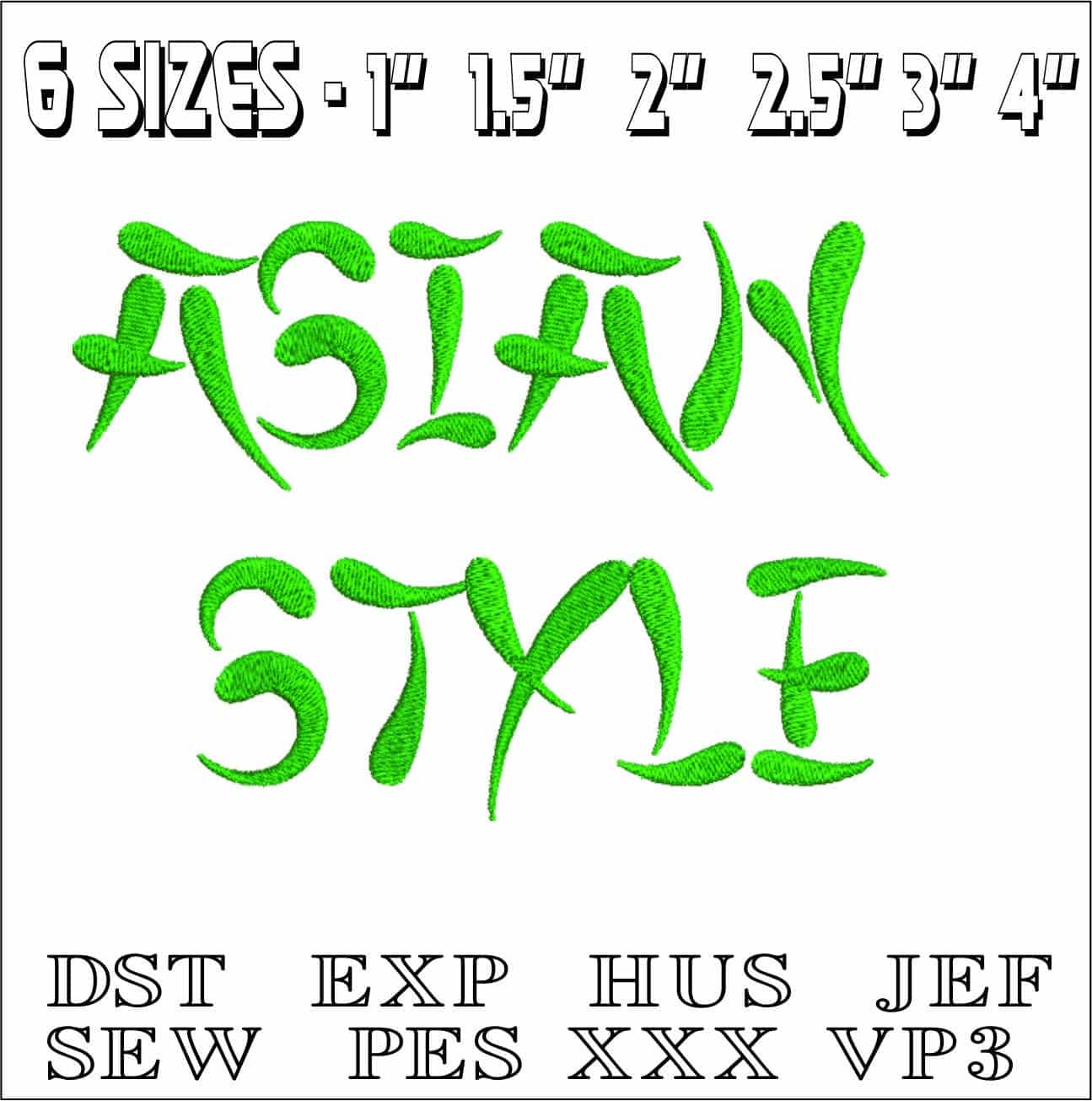 Asian Style Font Embroidery Font Set - 1" 1.5" 2" 2.5" 3" and 4" - Machine Embroidery Alphabet Font - instant download — view 2