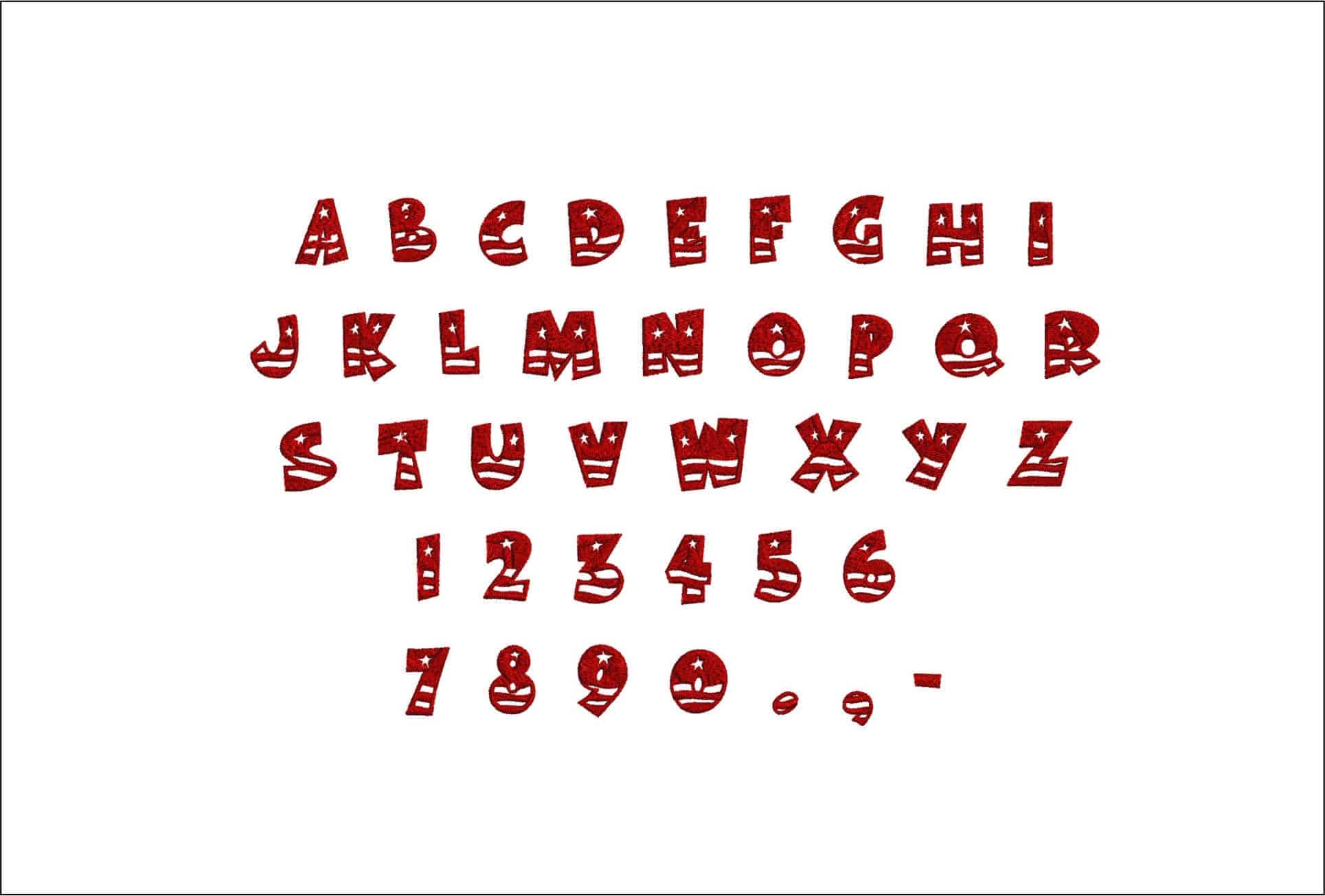 Stars Stripes Font Embroidery Font Set - 1" 1.5" 2" 2.5" 3" and 4" - Machine Embroidery Alphabet Font - instant download — view 4