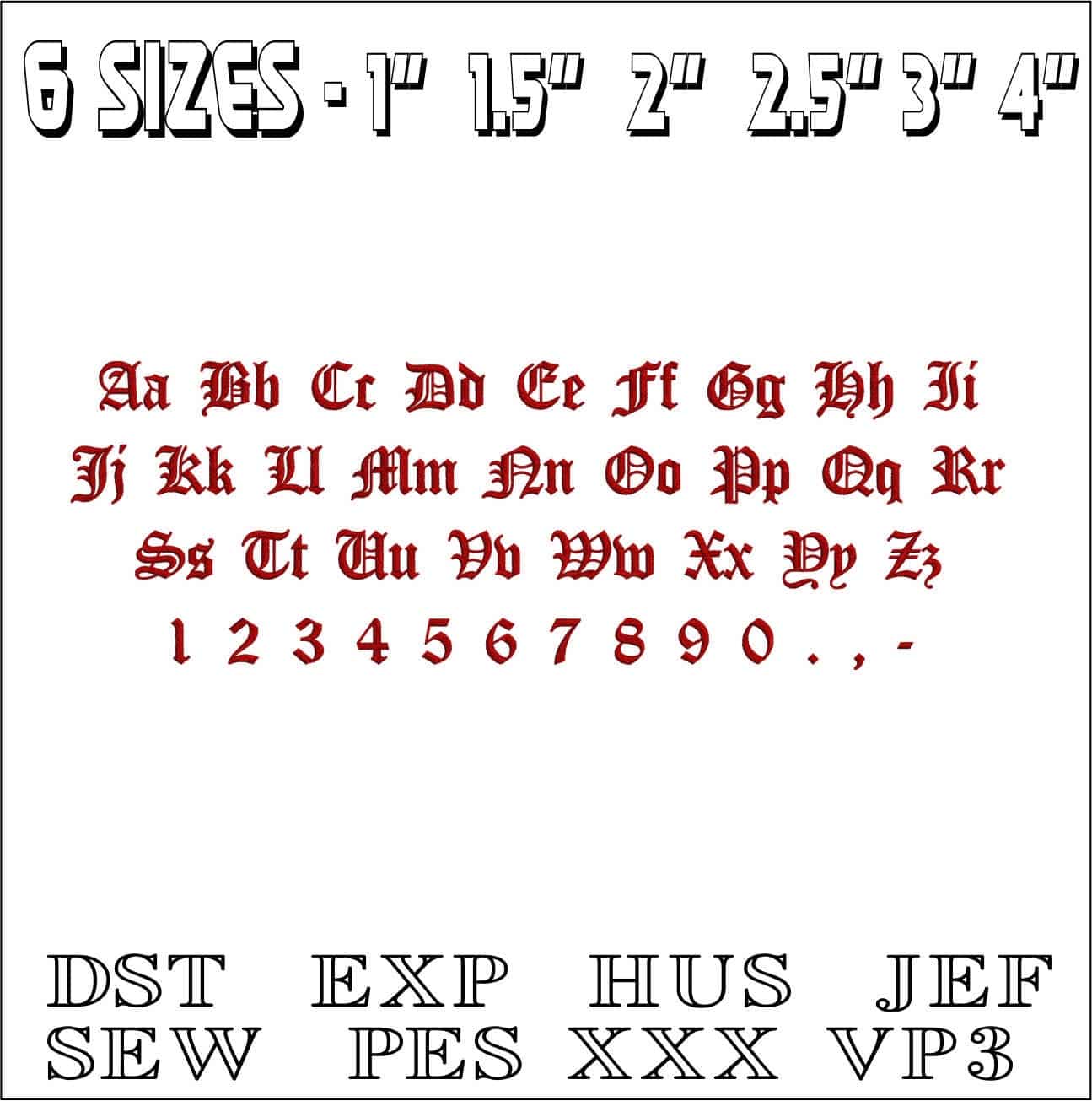 Canterbury Font Embroidery Font Set - 1" 1.5" 2" 2.5" 3" and 4" - Machine Embroidery Alphabet Font - instant download — view 3