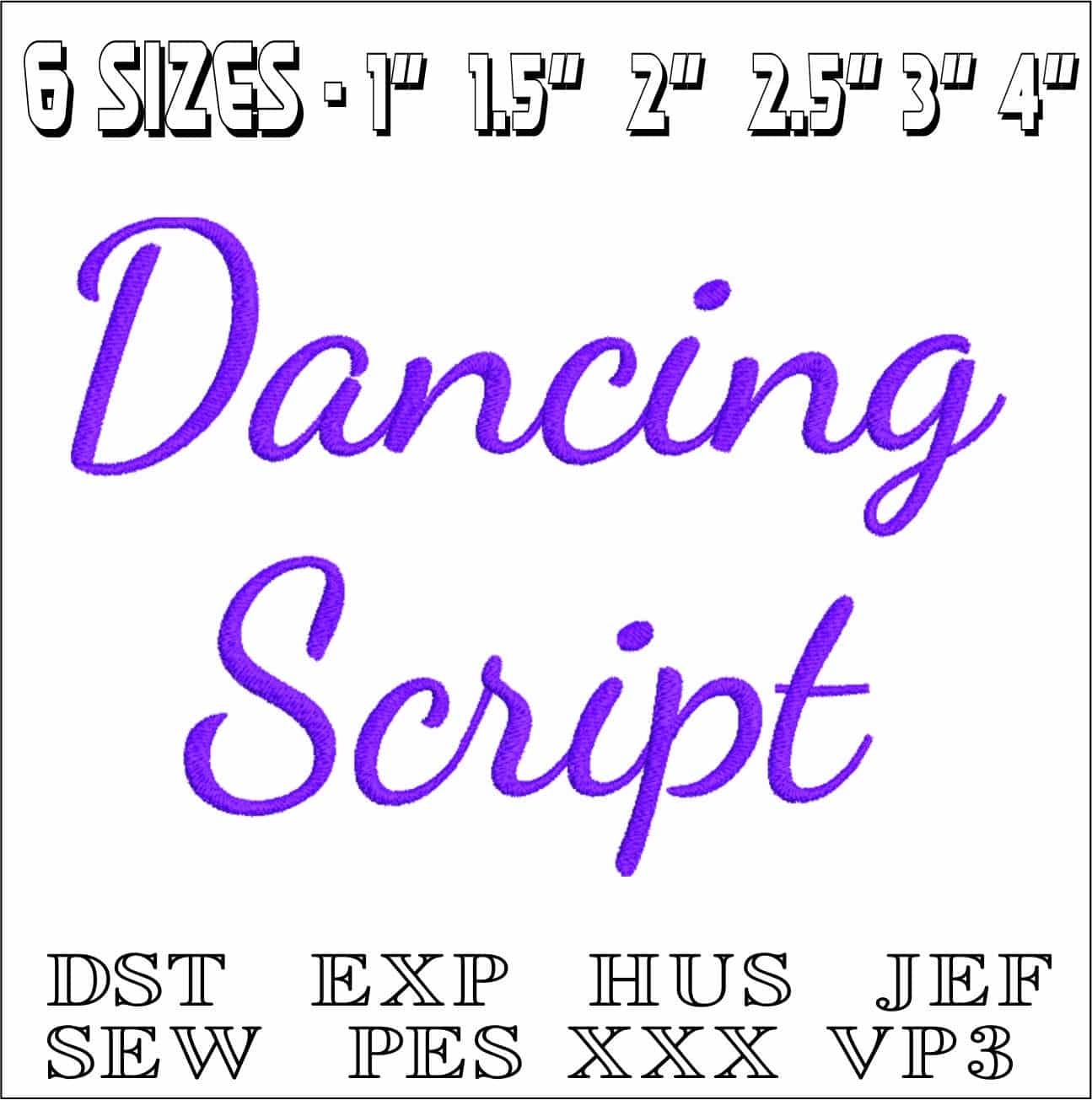 Dancing Script Font Embroidery Font Set - 1" 1.5" 2" 2.5" 3" and 4" - Machine Embroidery Alphabet Font - instant download — view 2