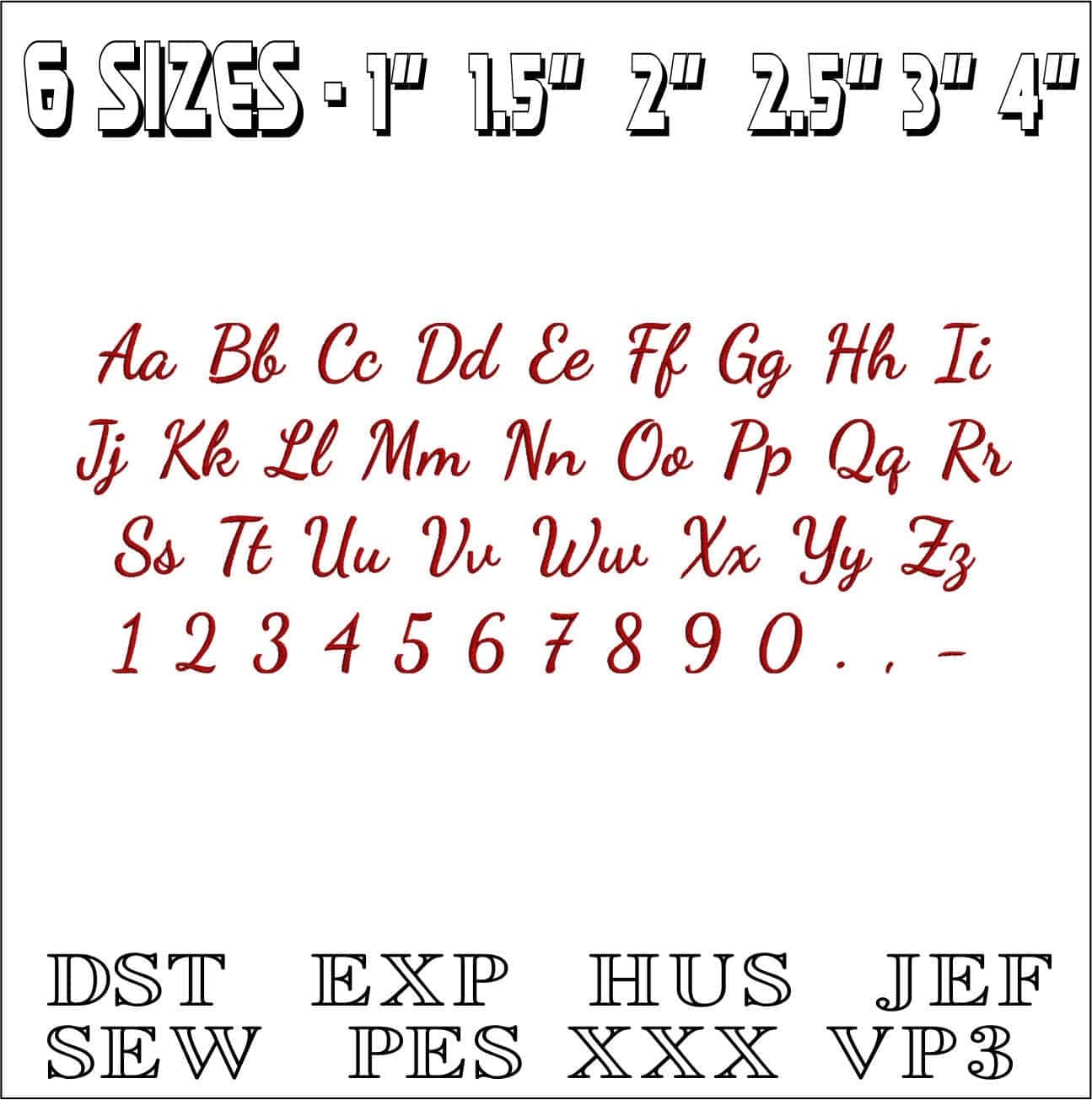 Dancing Script Font Embroidery Font Set - 1" 1.5" 2" 2.5" 3" and 4" - Machine Embroidery Alphabet Font - instant download — view 3