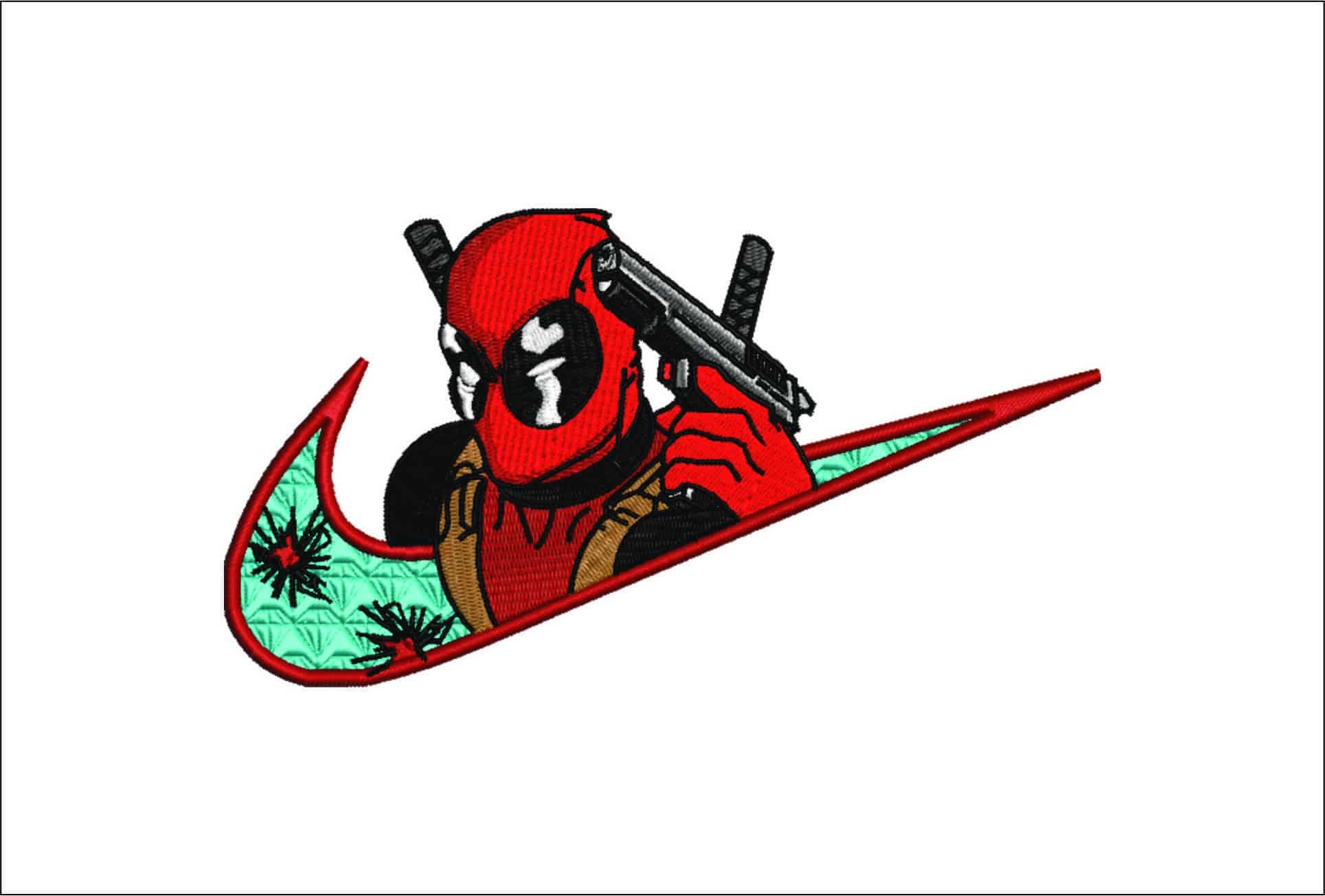 Nike Swoosh Deadpool Cartoon - Marvel Comics - Nike embroidery design file - instant download