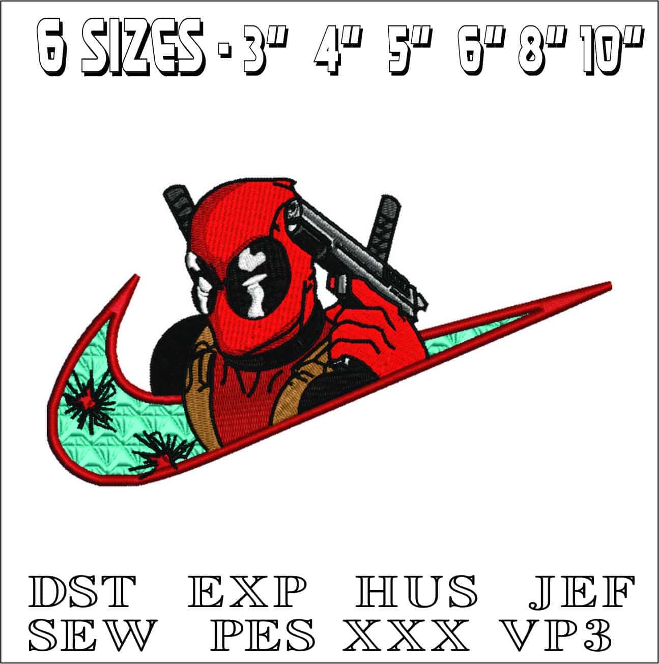 Nike Swoosh Deadpool Cartoon - Marvel Comics - Nike embroidery design file - instant download — view 2