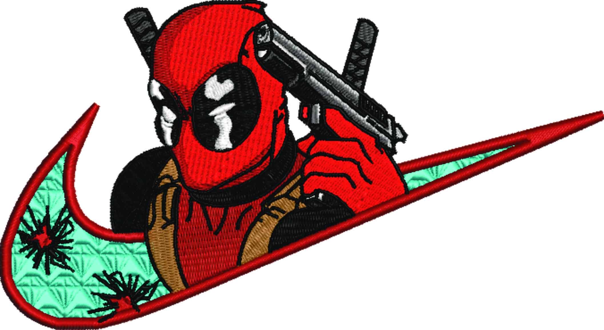 Nike Swoosh Deadpool Cartoon - Marvel Comics - Nike embroidery design file - instant download — view 5