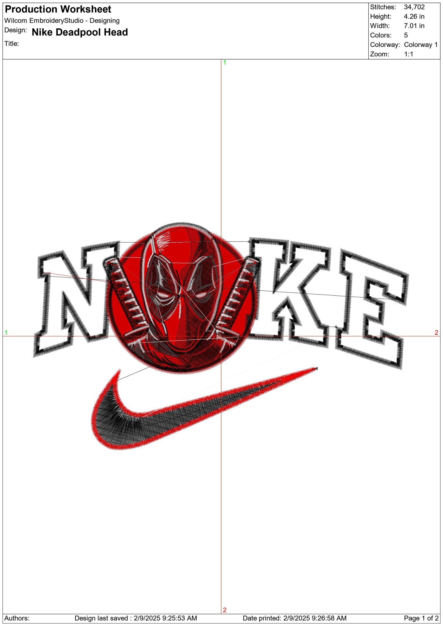 Nike Swoosh Deadpool Head Cartoon - Marvel Comics - Nike embroidery design file - instant download — view 3