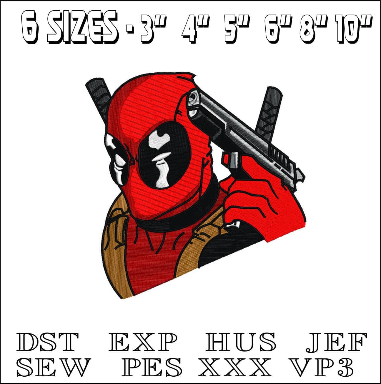 Deadpool Cartoon - Marvel Comics - Nike embroidery design file - instant download — view 2