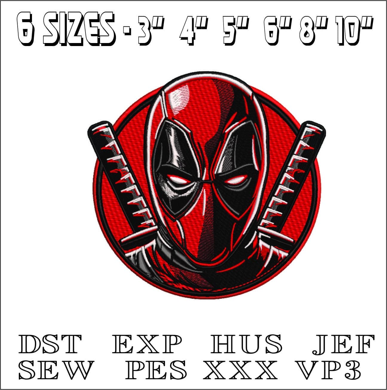 Deadpool Head Cartoon - Marvel Comics - Nike embroidery design file - instant download — view 2