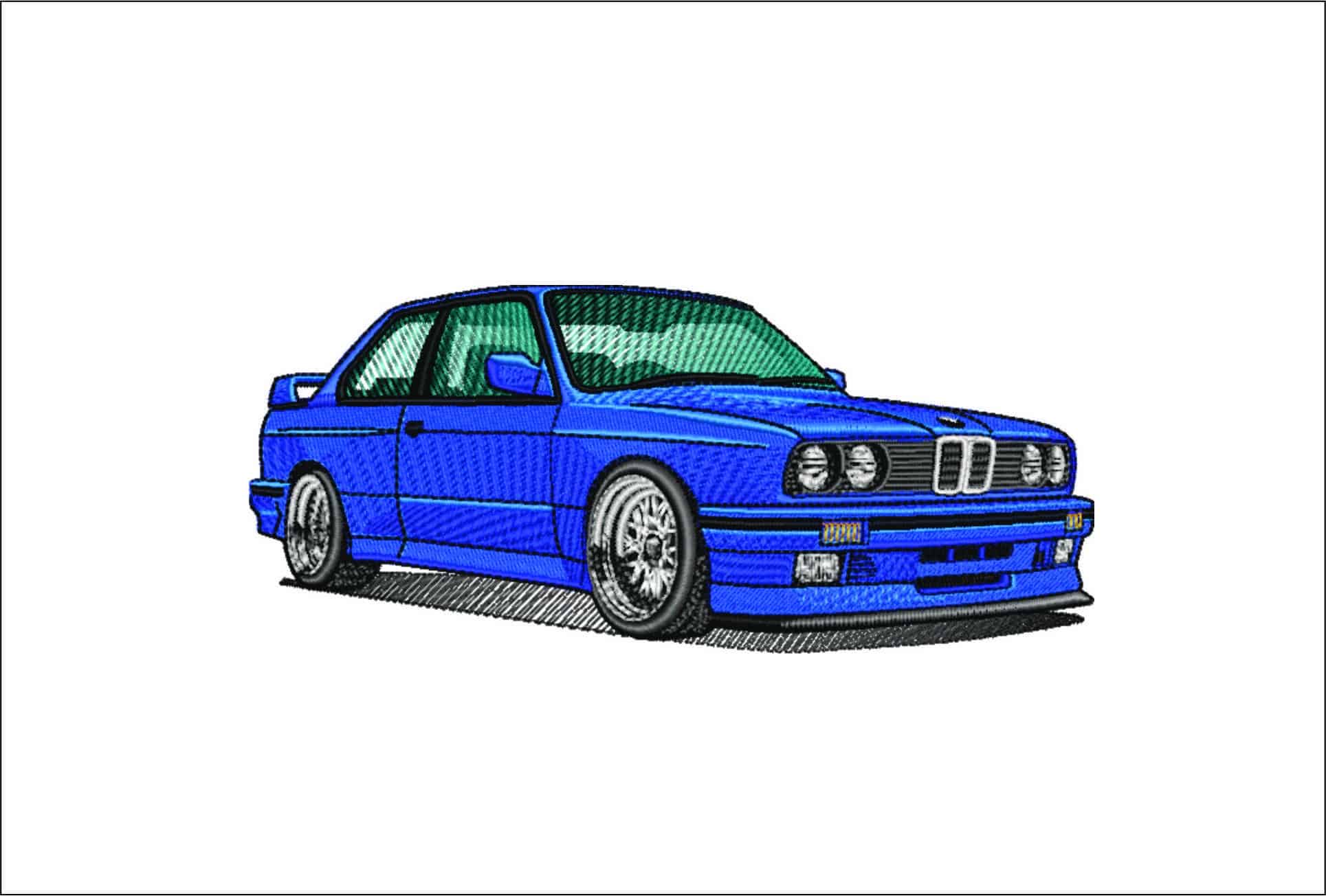 BMW M3 E30 Blue - Nike Car embroidery design file - instant download