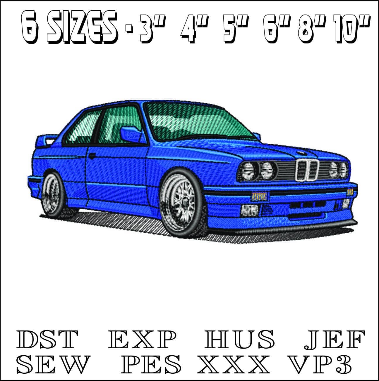 BMW M3 E30 Blue - Nike Car embroidery design file - instant download — view 2