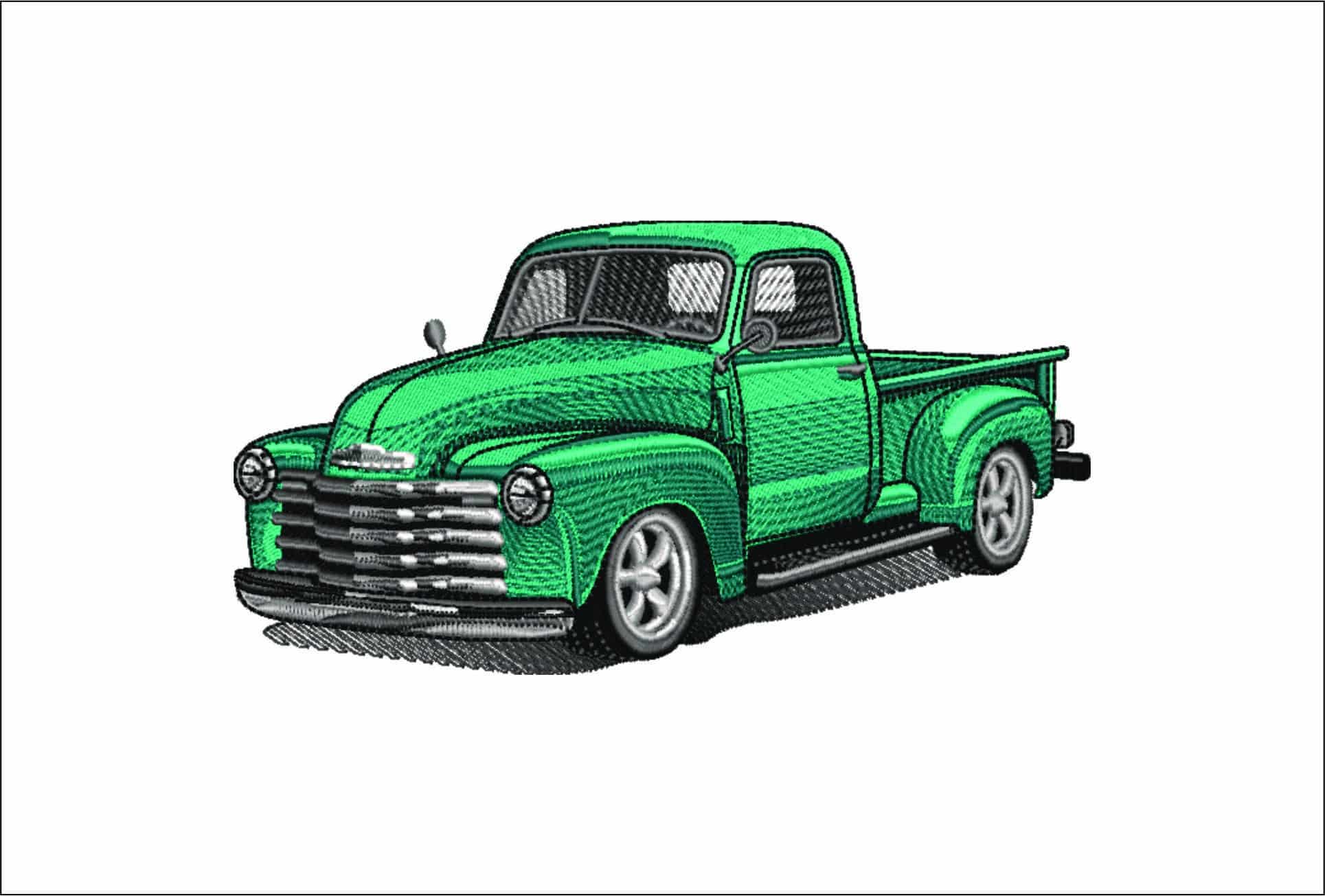 Green Chevy 1950's Truck - Nike Car embroidery design file - instant download