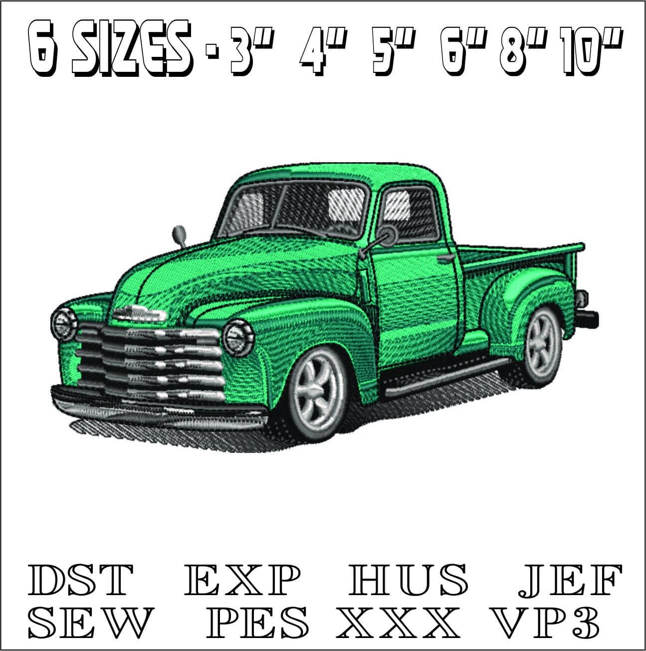 Green Chevy 1950's Truck - Nike Car embroidery design file - instant download — view 2
