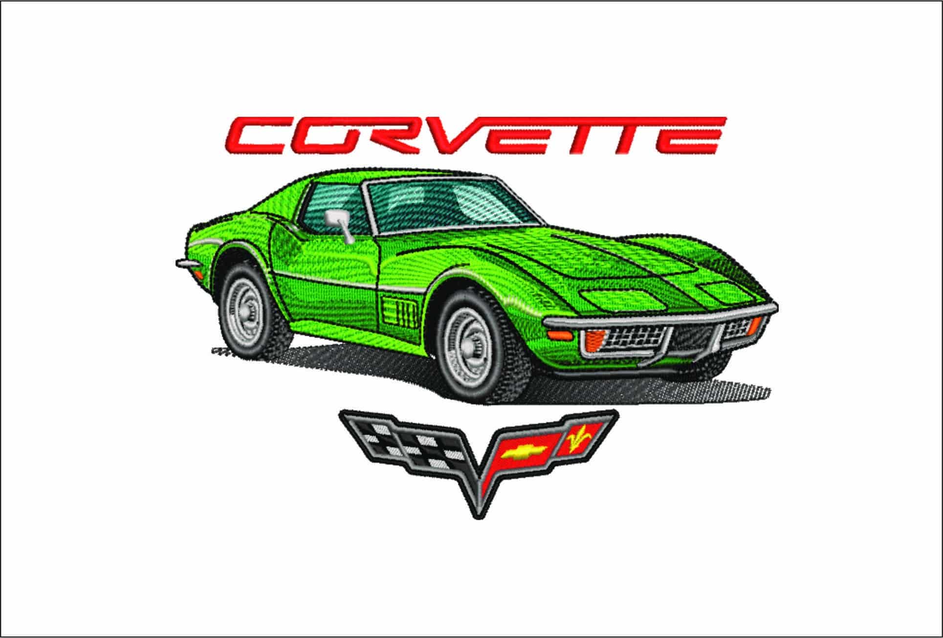 Corvette Stingray 1972 with Corvette Logo - Corvette Swoosh - Nike Car embroidery design - instant download