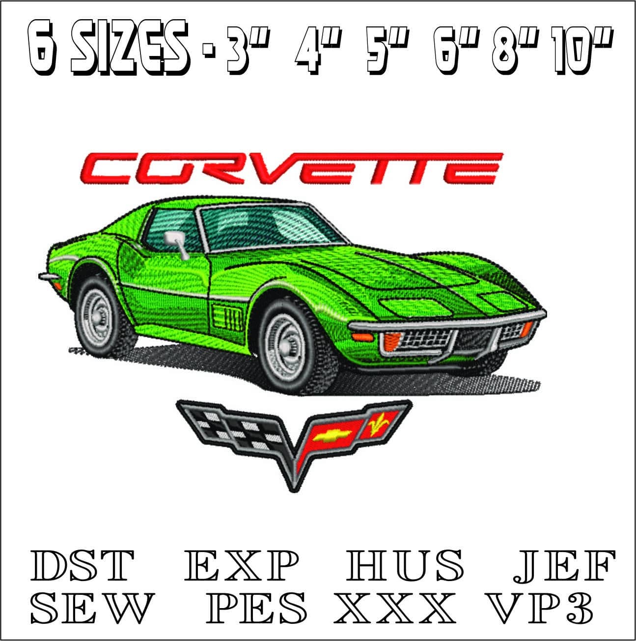 Corvette Stingray 1972 with Corvette Logo - Corvette Swoosh - Nike Car embroidery design - instant download — view 2