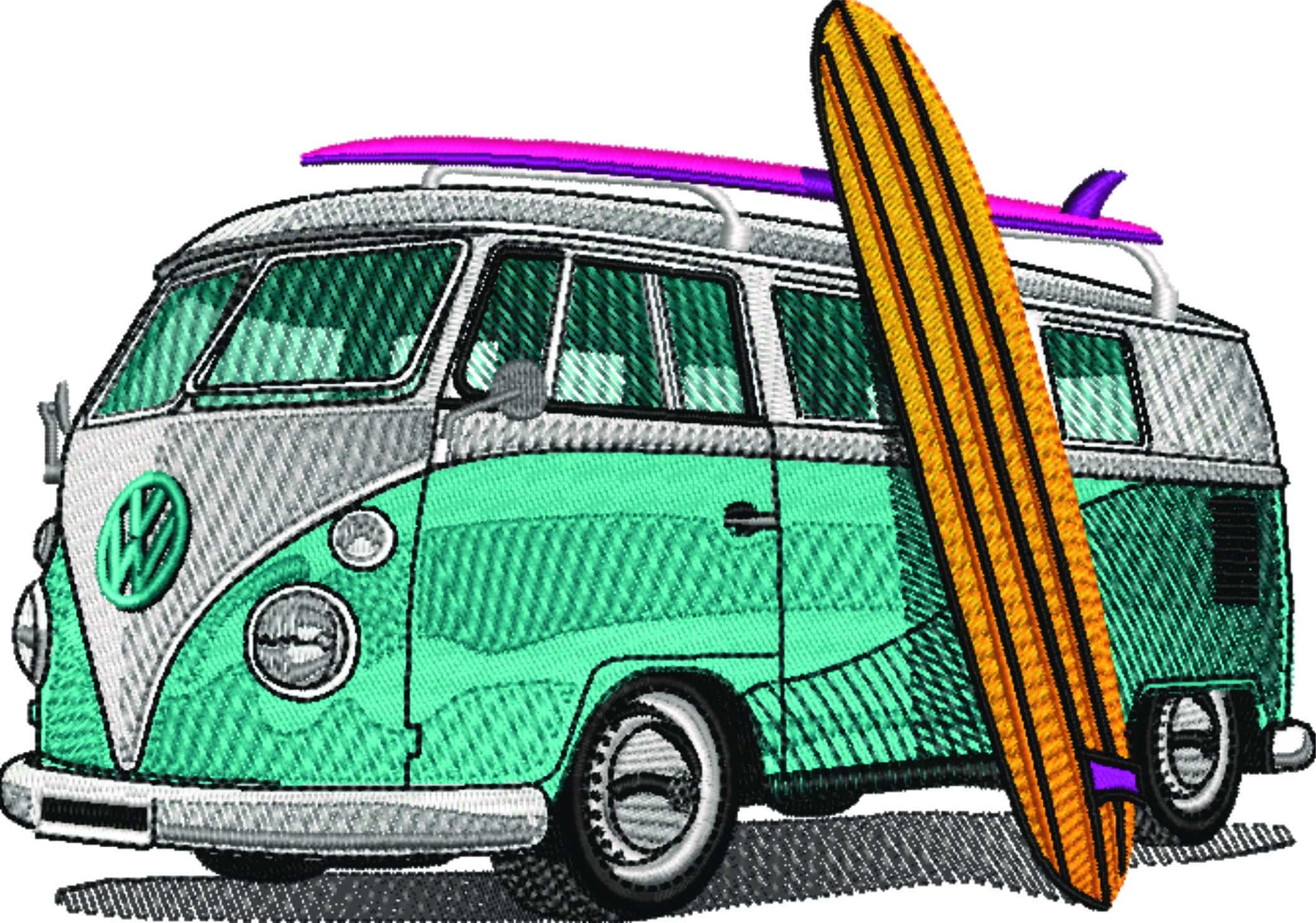 VW Camper Van with Surf Board embroidery design - VW embroidery design machine pattern - Car embroidery file - instant download — view 5