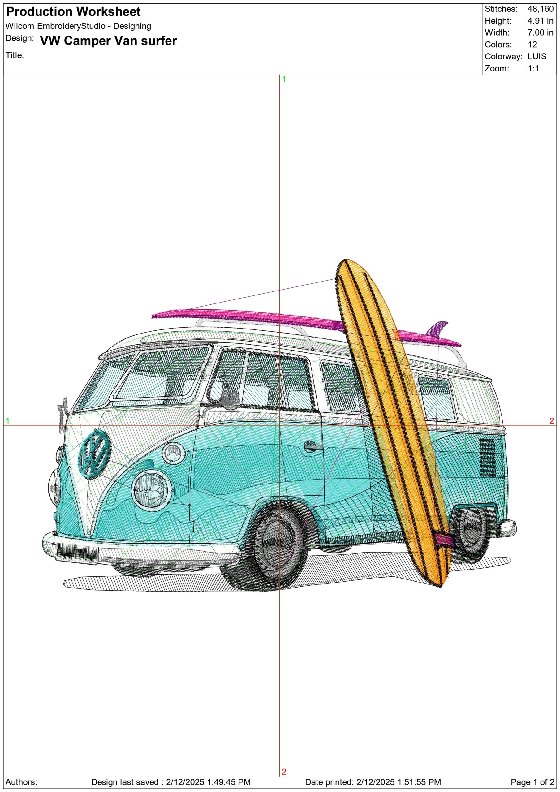 VW Camper Van with Surf Board embroidery design - VW embroidery design machine pattern - Car embroidery file - instant download — view 3