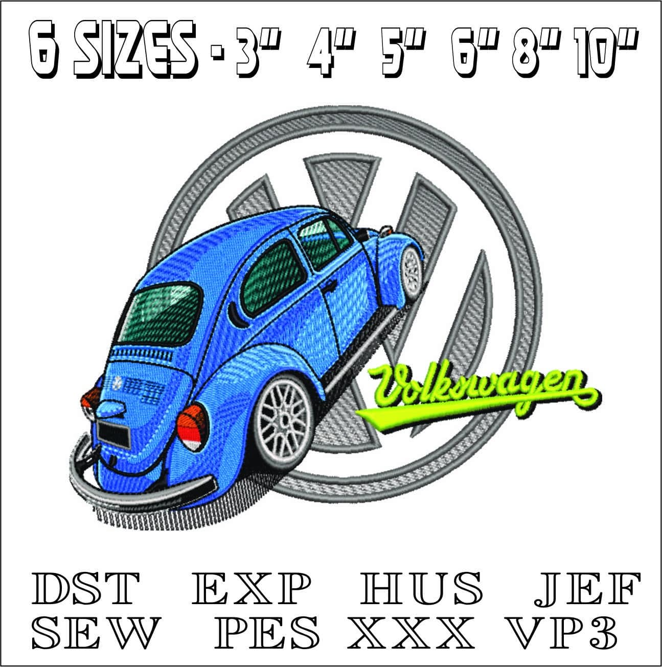 VW Beetle with Logo embroidery design - VW embroidery design machine pattern - Car embroidery file - instant download — view 2